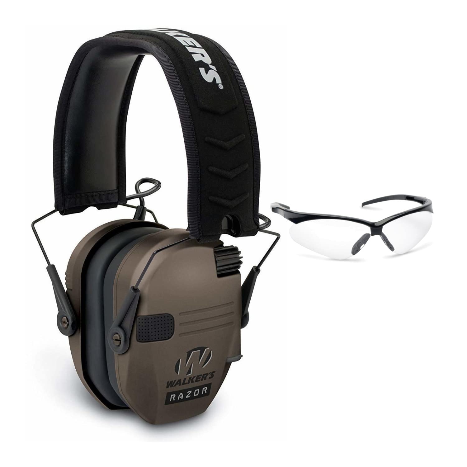 Walker Razor Slim Electronic Hearing Protection Muffs (FDE Tan) & Clear Shooting Safety Glasses Bundle - Noise Reduction for Shooting Range, Hunting & Outdoor Sports