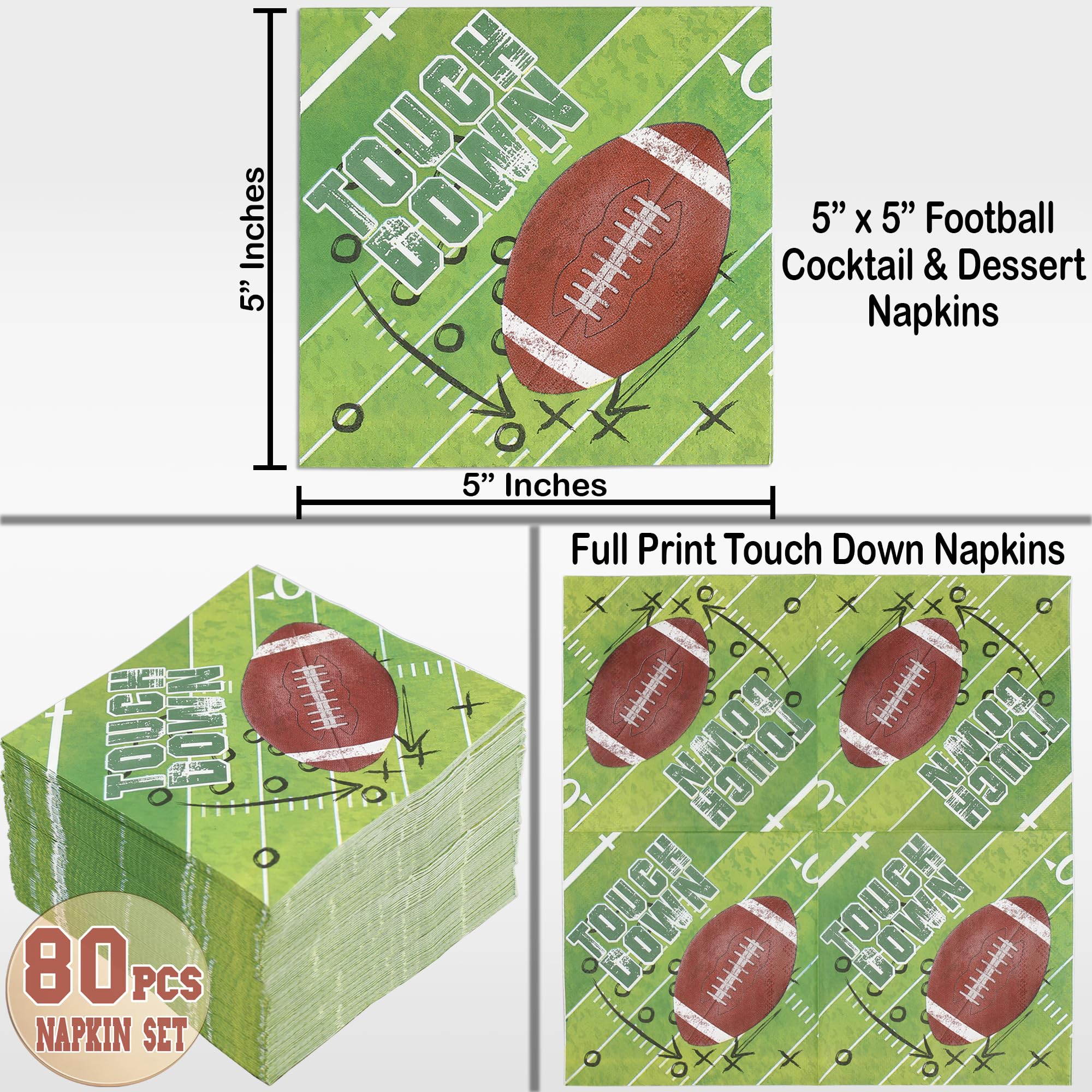 Football Party Napkins - 80 Pcs Game Day Napkin Set for Touchdown Celebrations, Cocktail Parties & Tailgating | Football Themed Paper Napkins for Big Game Decorations, Birthday Parties & Sports Events | Perfect for Super Bowl, Homecoming & Sports-Themed Gatherings