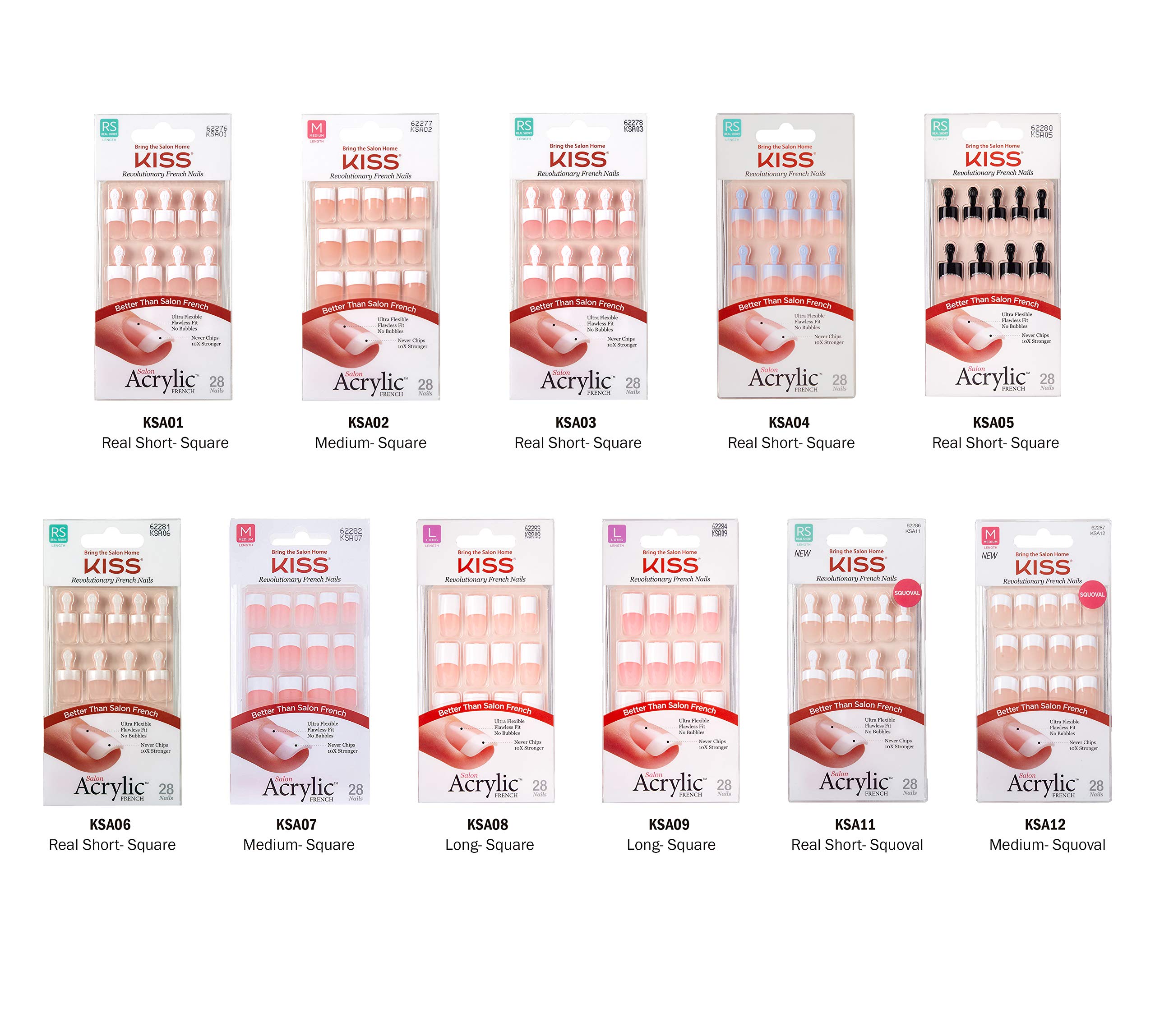 Kiss Salon Acrylic French 28 Nails (KSA09) - Long-Lasting Fake Nails for Women, French Tip Press On Nails with Glue, Perfect for Parties, Weddings & Special Occasions