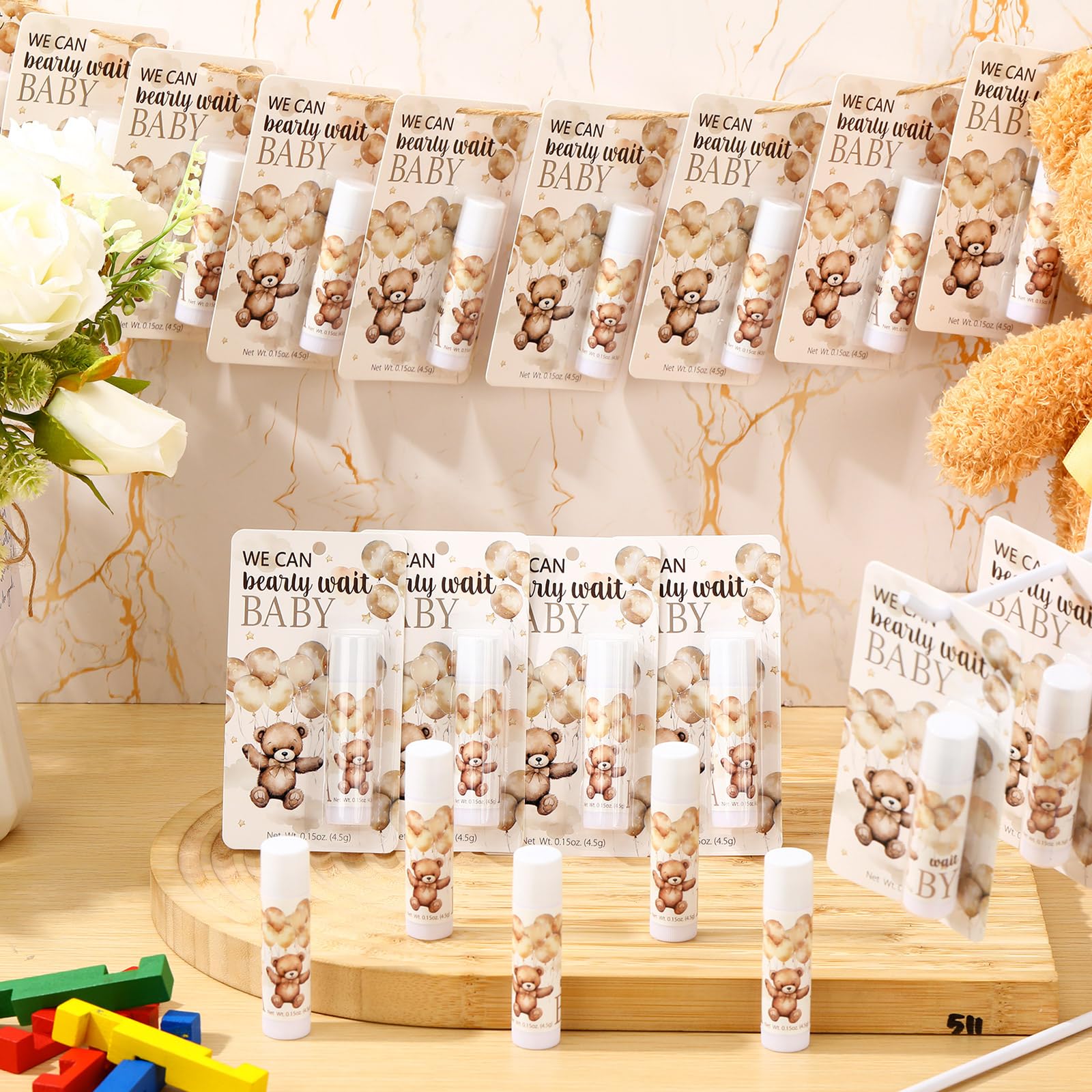 30 Pack Baby Shower Game Prizes - Bulk Lip Balm Party Favors for Adults, Guests & Winners - Perfect for Baby Showers, Gender Reveals & Party Decorations - Great as Souvenirs, Gift Bag Stuffers & Party Supplies (Bear Design)