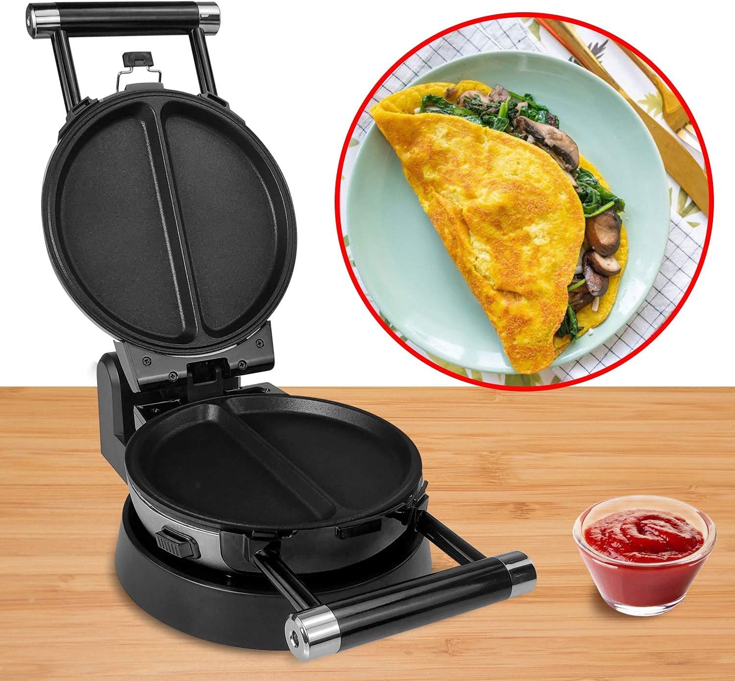 3-in-1 Waffle Maker with Removable Nonstick Plates - Belgian, Omelet & Egg Waffle Maker, 360° Rotating Design for Perfect Breakfast, Brunch & Desserts - Ideal for Home, Office & Camping Use