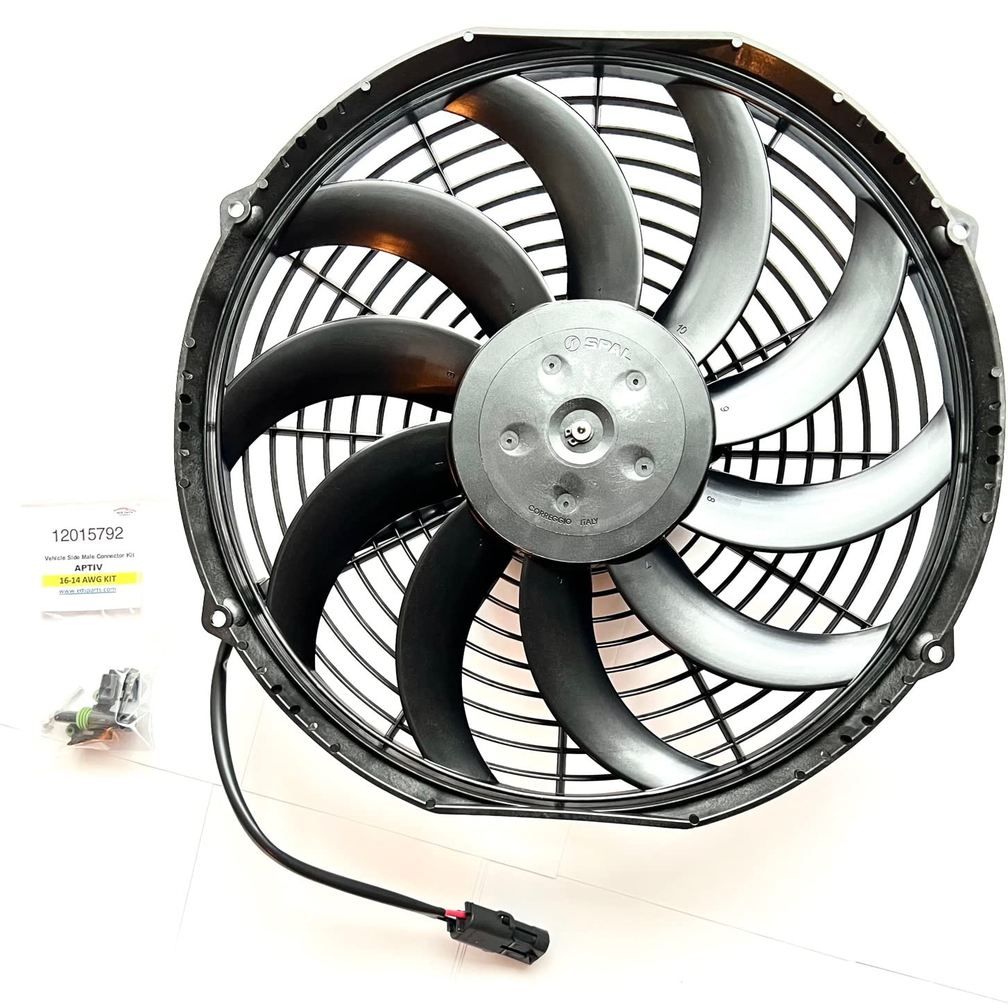 SPAL 78-1560 12V 12-Inch 1451 CFM Puller Fan Condenser Replacement for APU Thermo King Tripac Evolution with Female Mate Connector Kit - Heavy Duty Cooling for Truck Refrigeration Units