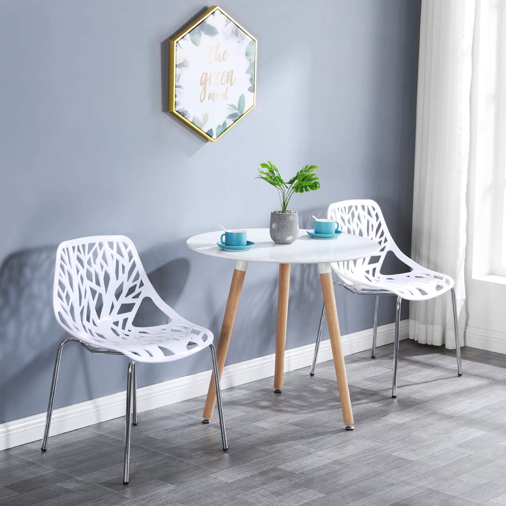 Bonnlo Modern Stackable Dining Chairs Set of 4 - White Kitchen Chairs with Birch Frame, Comfortable for Dining Room, Living Room & Office Waiting Area - Perfect for Small Spaces & Home Decor