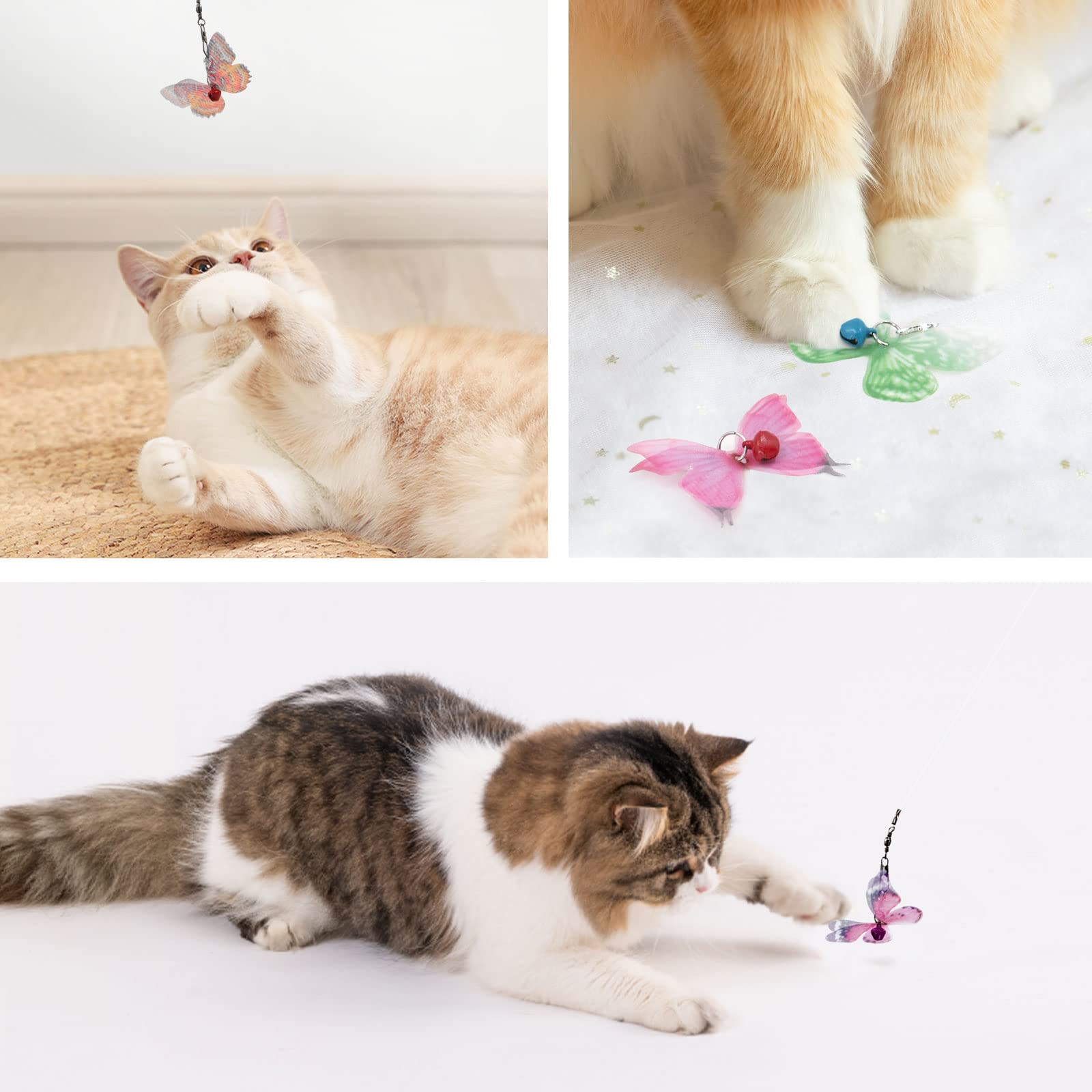 SONGWAY 13-Piece Cat Butterfly Toys Set - Interactive Retractable Cat Wand with Bell & Replacement Refills - Fun Indoor Play for Kittens & Adult Cats - Perfect for Exercise, Bonding & Stress Relief
