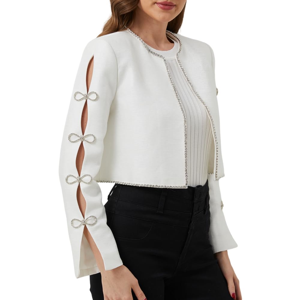 Luxury Women's Crystal Embellished Short Cape Jacket - Elegant Structured Blazer for Weddings, Dinners & Date Nights - Sizes XS to XXXL - Perfect for Formal Events & Evening Outings