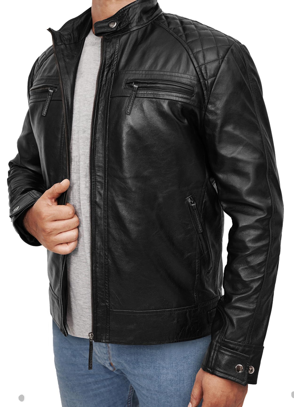 Genuine Lambskin Diamond Quilted Leather Jacket for Men - Slim Fit Real Leather Jacket with Classic Style | Perfect for Casual Wear, Date Nights & Outdoor Adventures