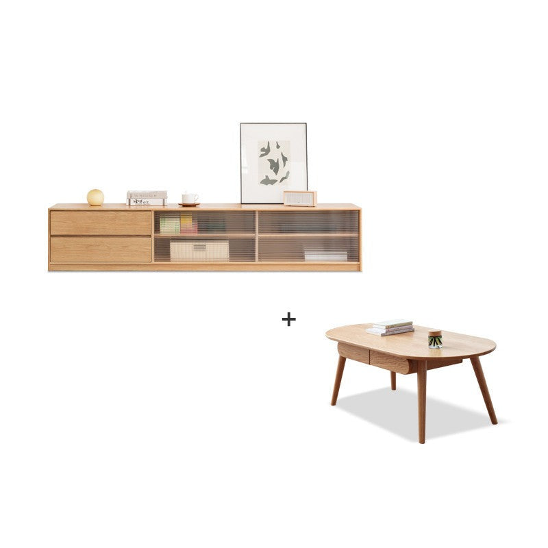 Solid Oak Wood TV Stand with Storage - Modern Entertainment Center for Living Room, Bedroom & Home Theater