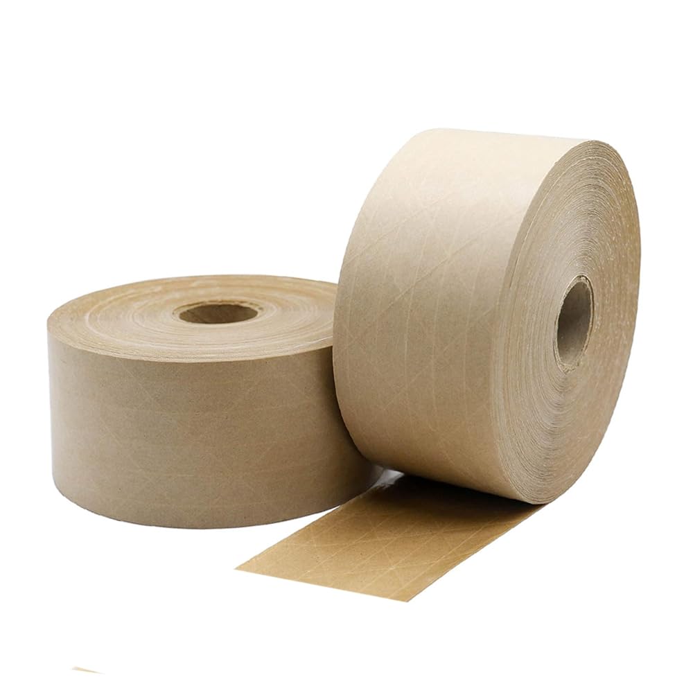 MMBM Heavy Duty Reinforced Gummed Kraft Paper Packing Tape - 72mm x 500 Feet (6 Rolls) - Water Activated Brown Shipping Tape for Carton Box Sealing - Ideal for Ecommerce Packaging, Warehouse Shipping & Moving Supplies