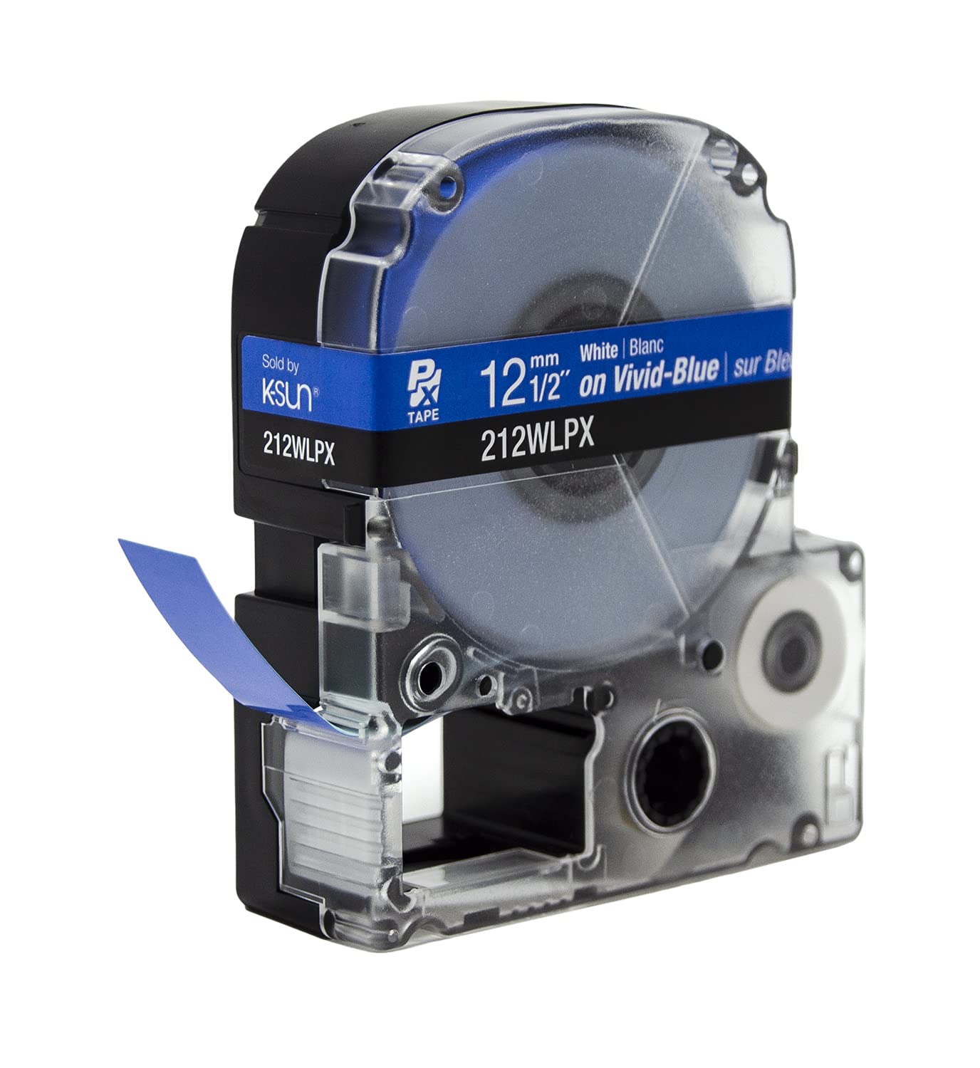 LABELWORKS 212WLPX PET Polyester Tape Cartridge - White on Blue Label Maker Tape - 1/2 Inch (12MM) Wide, 30 Feet Long - Perfect for Office, Warehouse & Home Organization
