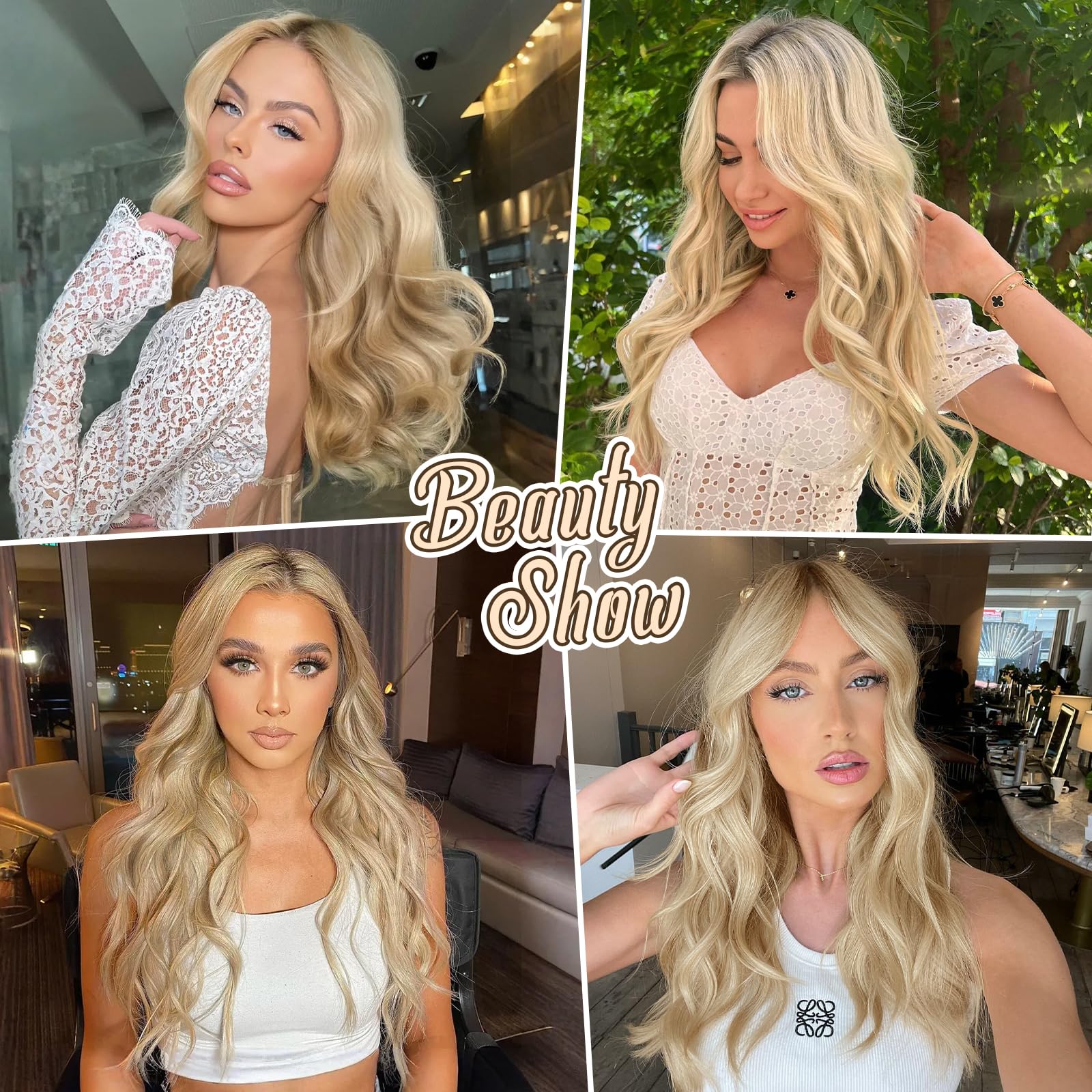 Tinashe 16-Inch Real Human Hair Straight Extensions - 80g Light Blonde with Golden Blonde Highlights, Invisible Wire Fish Line Clip-Ins for Seamless Blending | Perfect for Daily Wear, Parties & Special Occasions