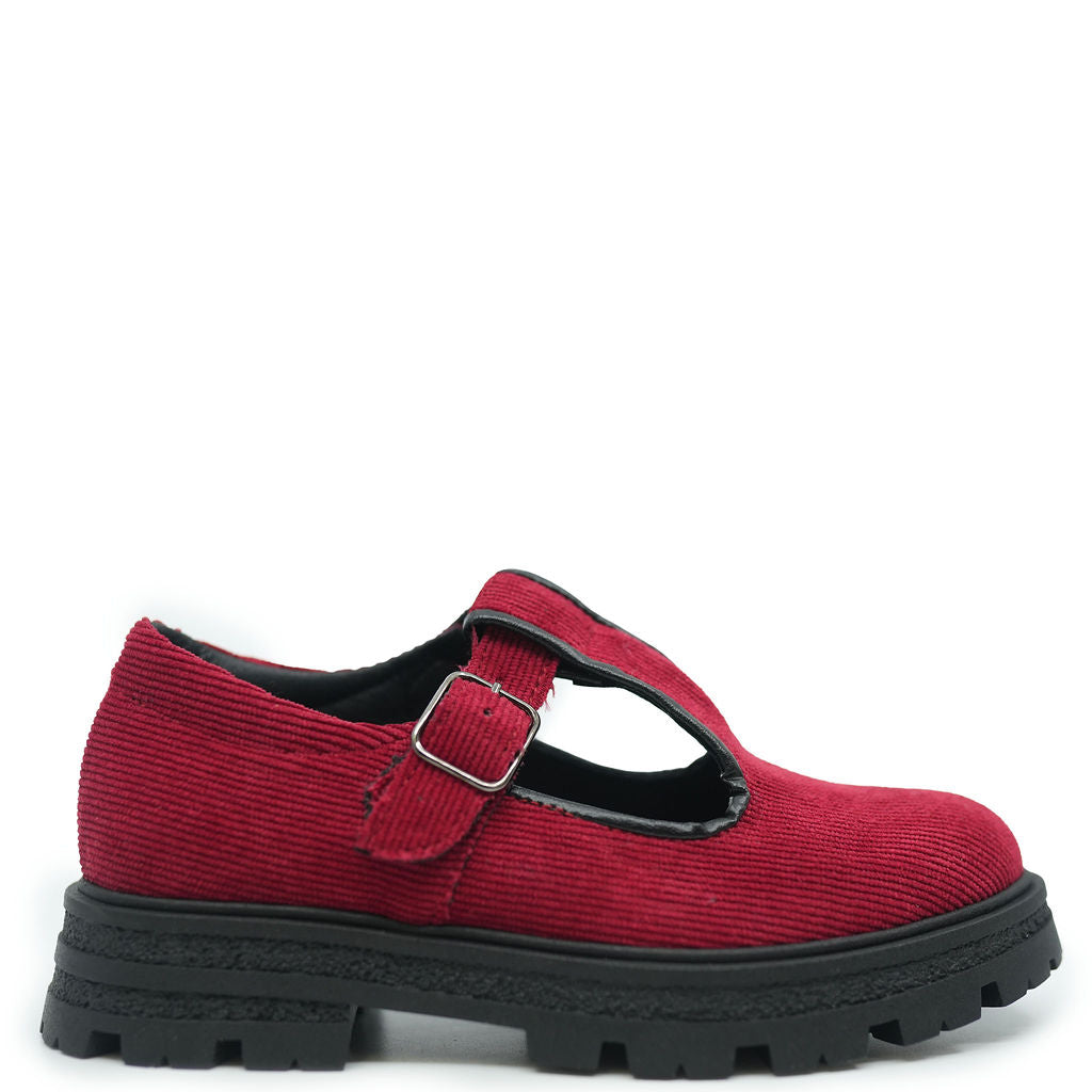 Blublonc Red Corduroy T Strap Shoes - Women's Vintage Style Casual Flats for Comfortable Everyday Wear | Perfect for Office, Dating & Walking