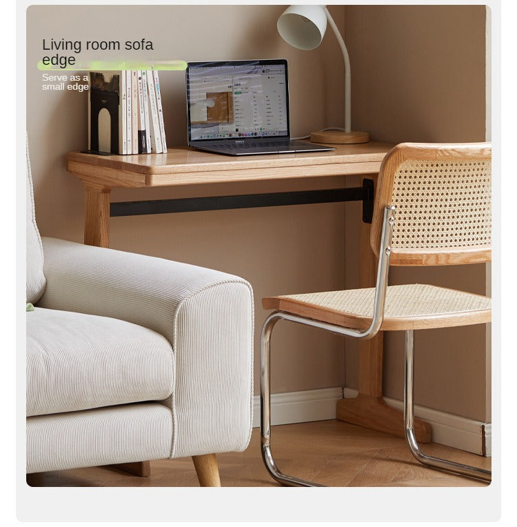 Oak Solid Wood Small Office Desk & Side Table - Compact Home Office Furniture for Workspace, Living Room, or Bedroom