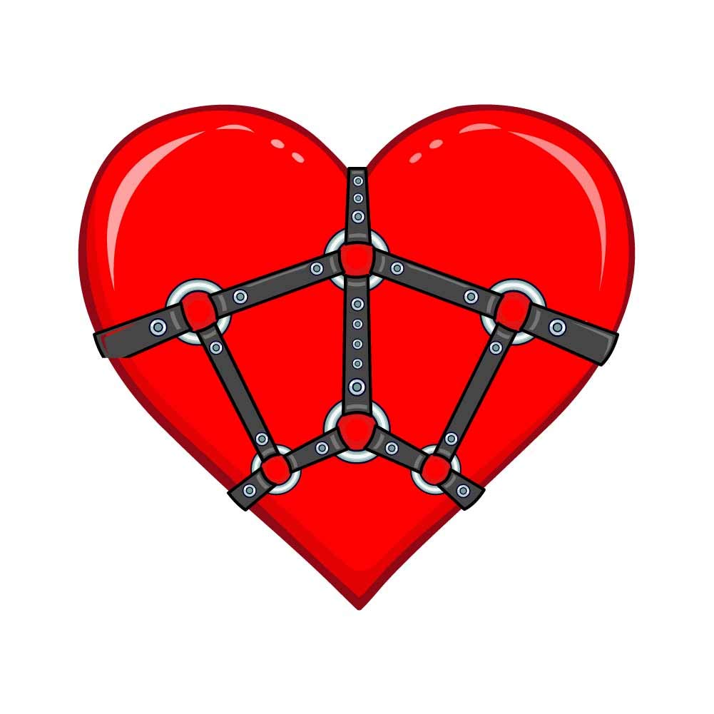 4 Inch Full Color Vinyl Harness Heart Bondage Kink Decal - Waterproof Sticker for Cars, Laptops, Windows, Home Décor (Indoor & Outdoor Use) - Perfect for BDSM Enthusiasts, Kink Parties, and Alternative Lifestyle Decorations
