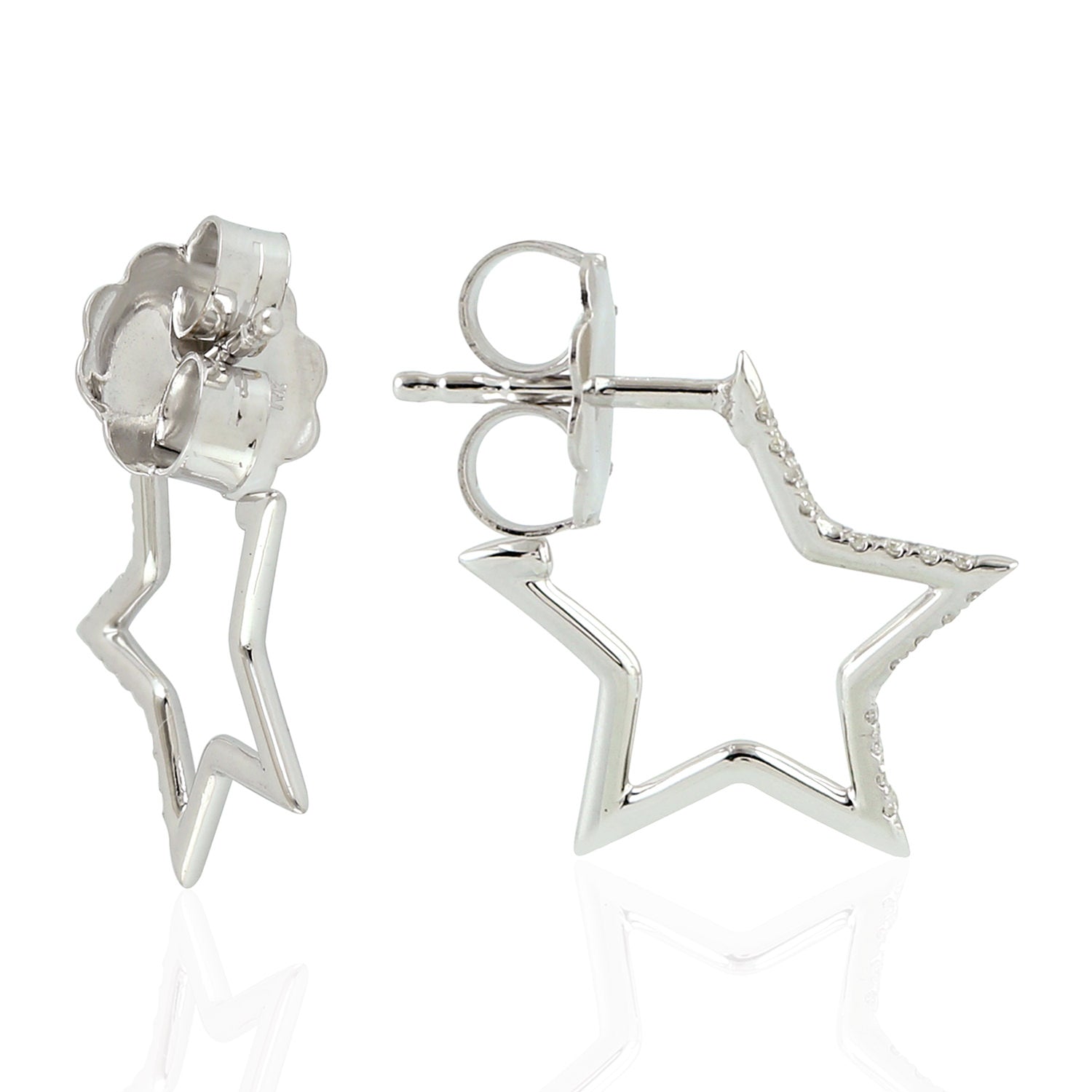 14K White Gold Pave Natural Diamond Star Stud Earrings for Women - Perfect for Weddings, Anniversaries & Special Occasions
