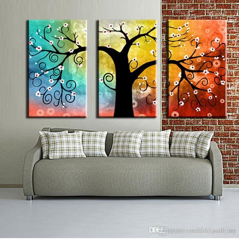 3 Piece Canvas Painting - Tree of Life Hand Painted Wall Art Set, Acrylic Artwork for Bedroom Decor, Living Room Wall Decor | Perfect for Home, Office & Gift Giving