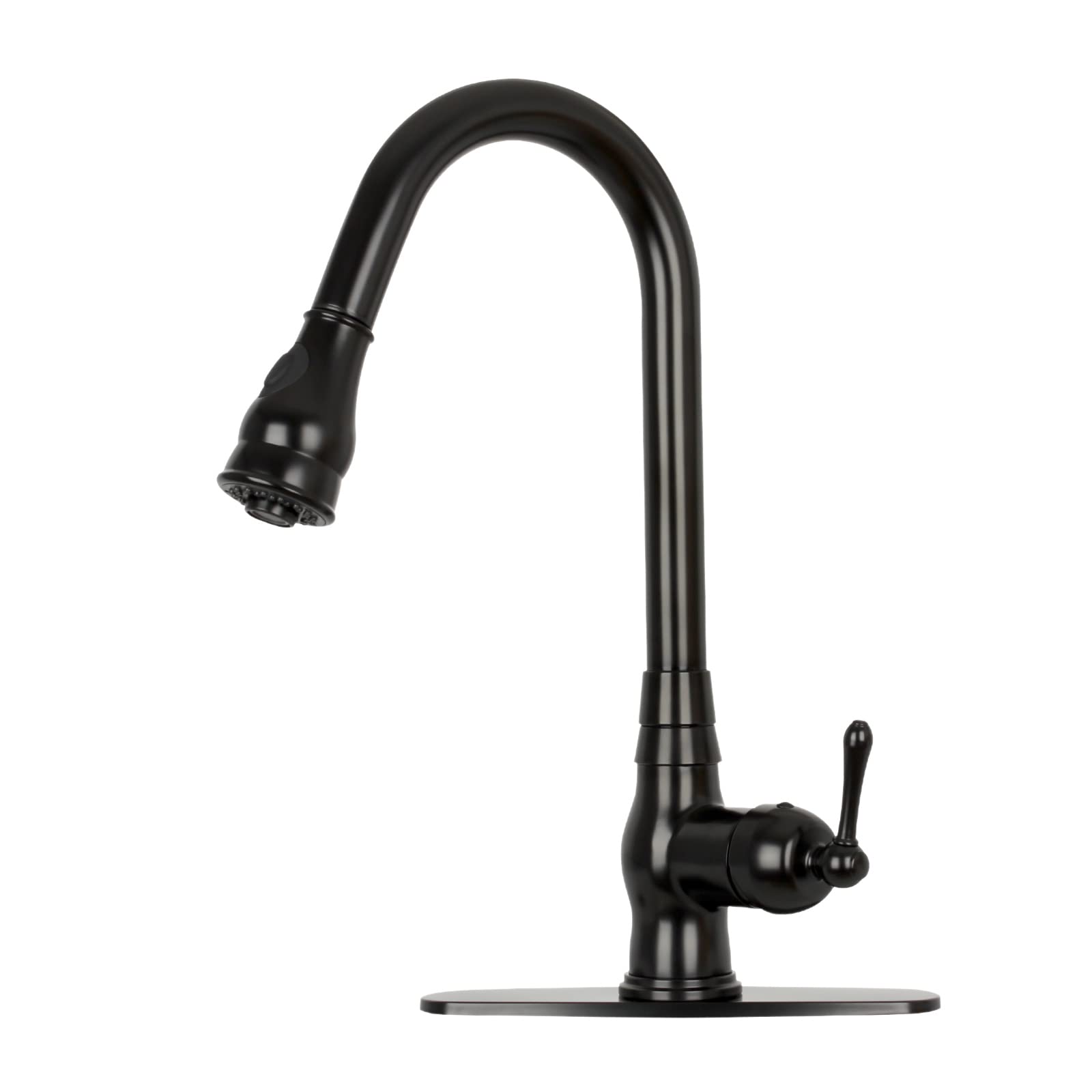 Akicon Matte Black One-Handle Pull-Down Kitchen Faucet with Deck Plate - Solid Brass Durable Design for Modern Home Kitchens and Sinks