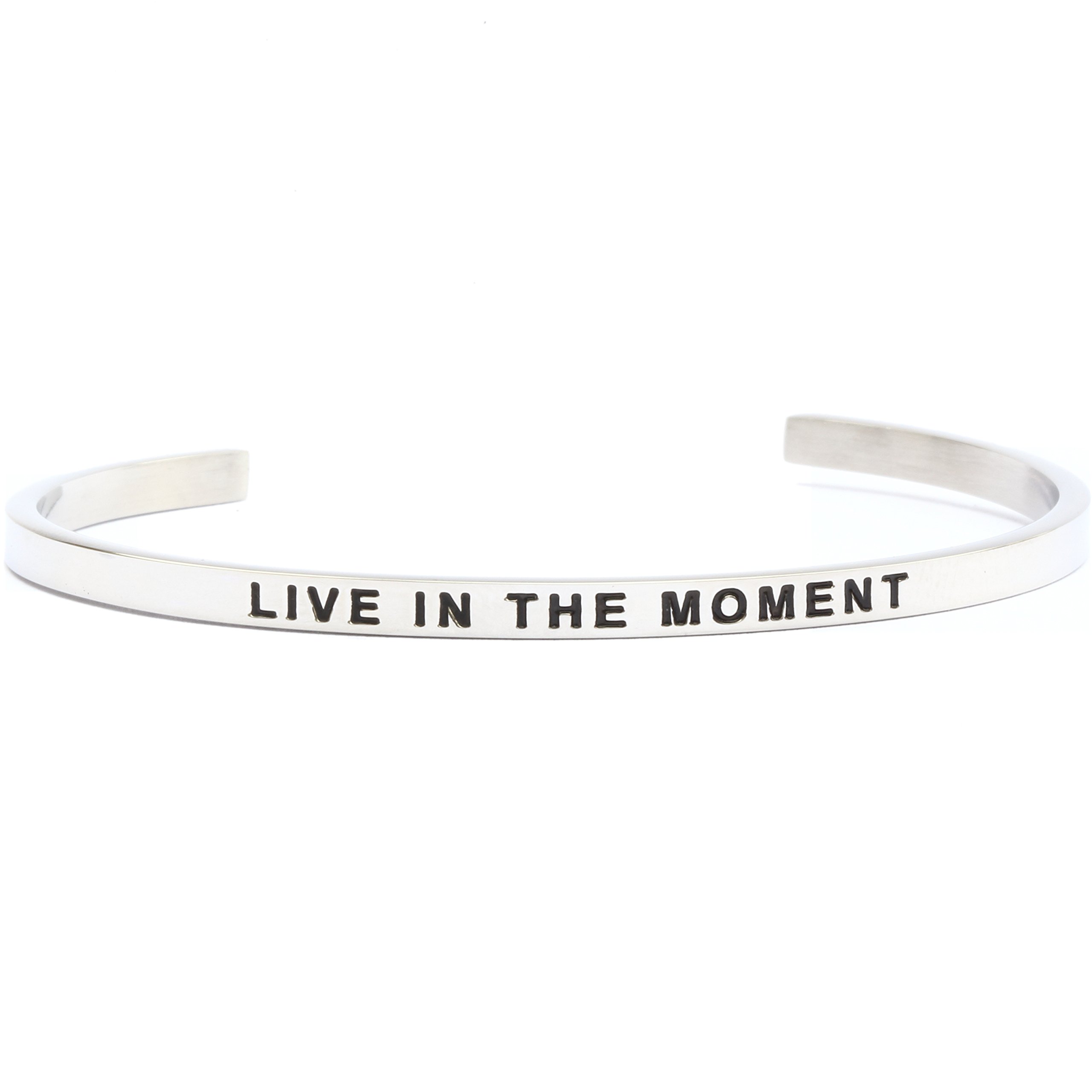 Live in The Moment Bangle Bracelet - Inspirational Cuff Band for Women - Motivational Jewelry Gift for Friends, Daily Wear & Special Occasions