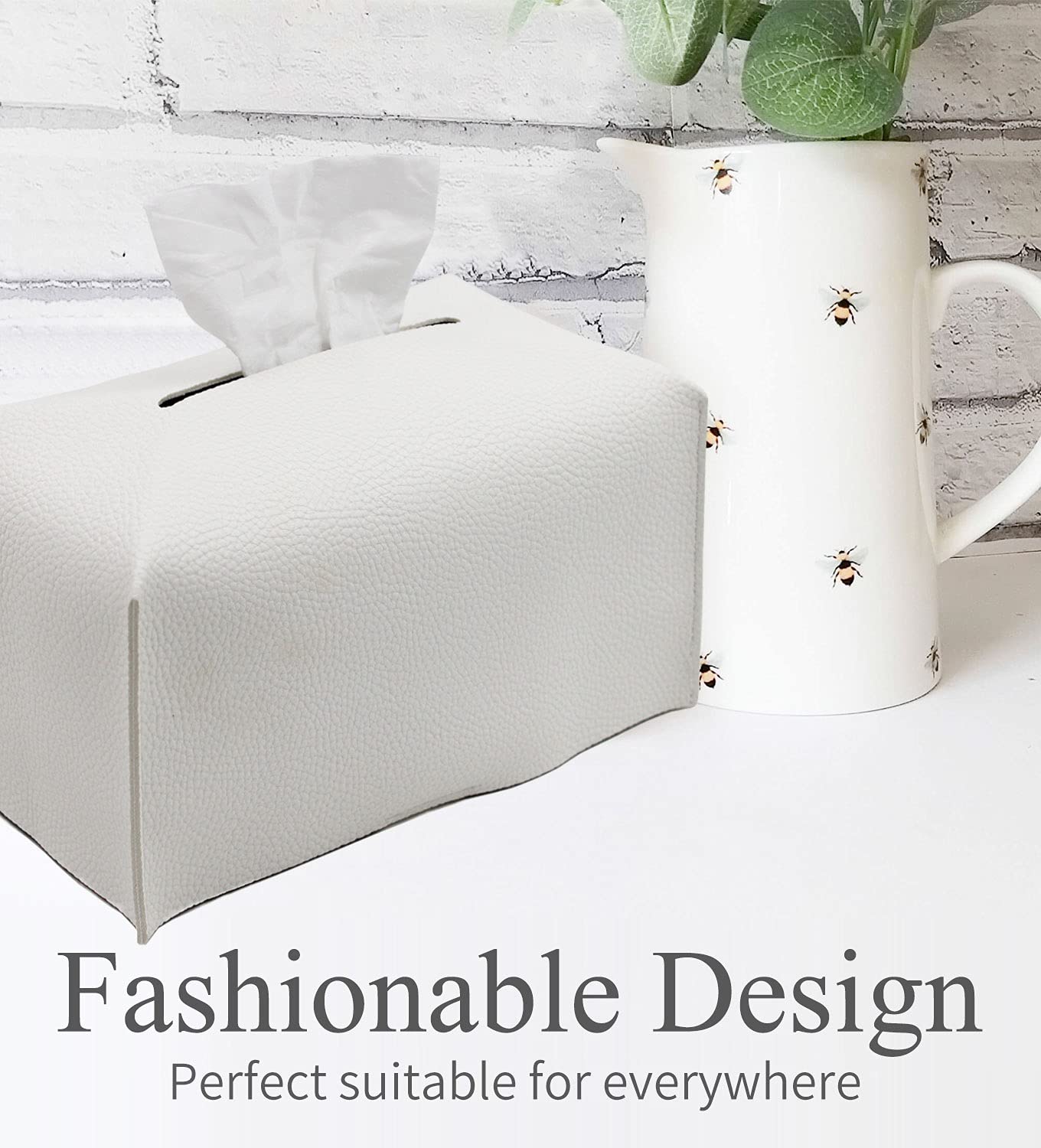 Livelab PU Leather Tissue Box Cover - Modern Decorative Rectangular Tissue Box Organizer Holder (9.5