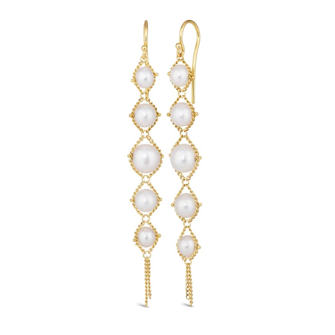 Elegant Long Textile Pearl Earrings for Women - Boho Chic Dangle Earrings for Party, Wedding & Everyday Wear