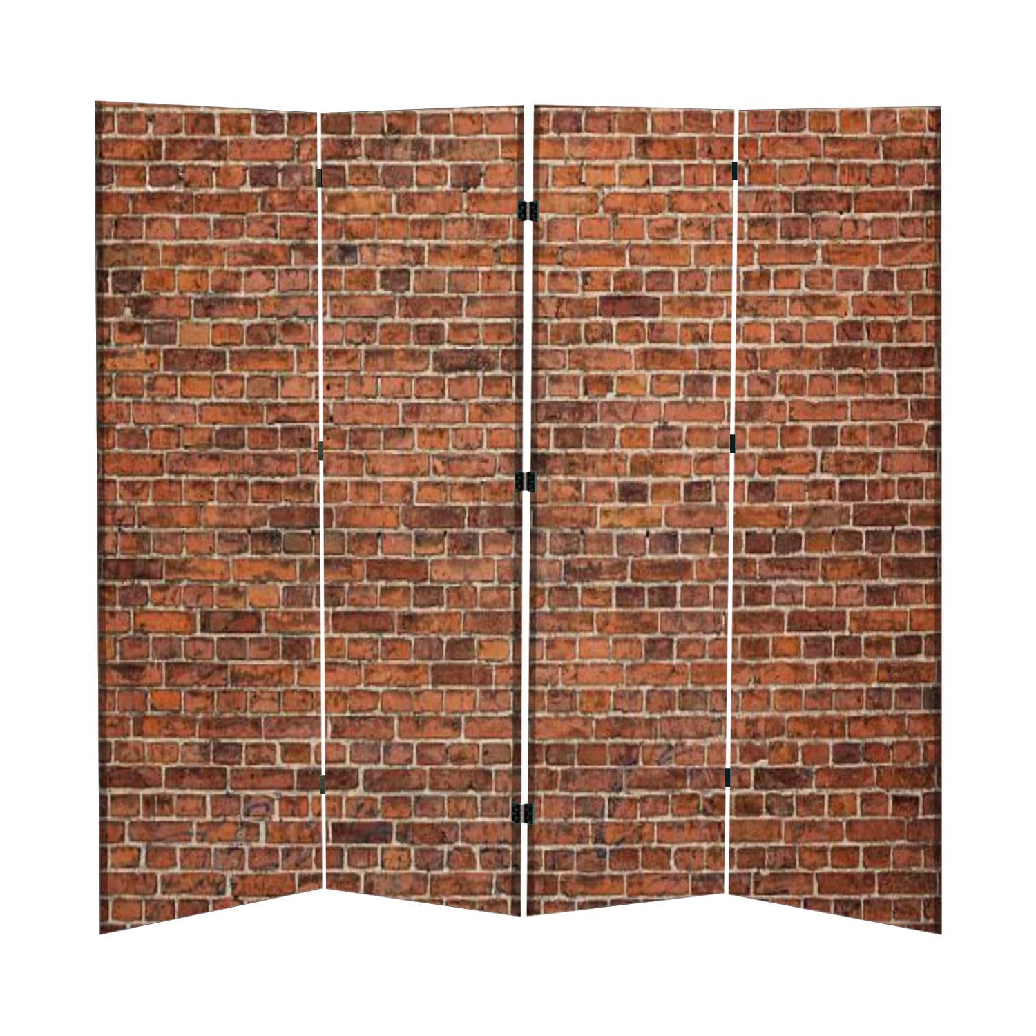 Freestanding Room Divider Privacy Screen - 4-Panel Foldable Partition Wall with Brick Wall Canvas Design for Home Office, Living Room & Bedroom Separation