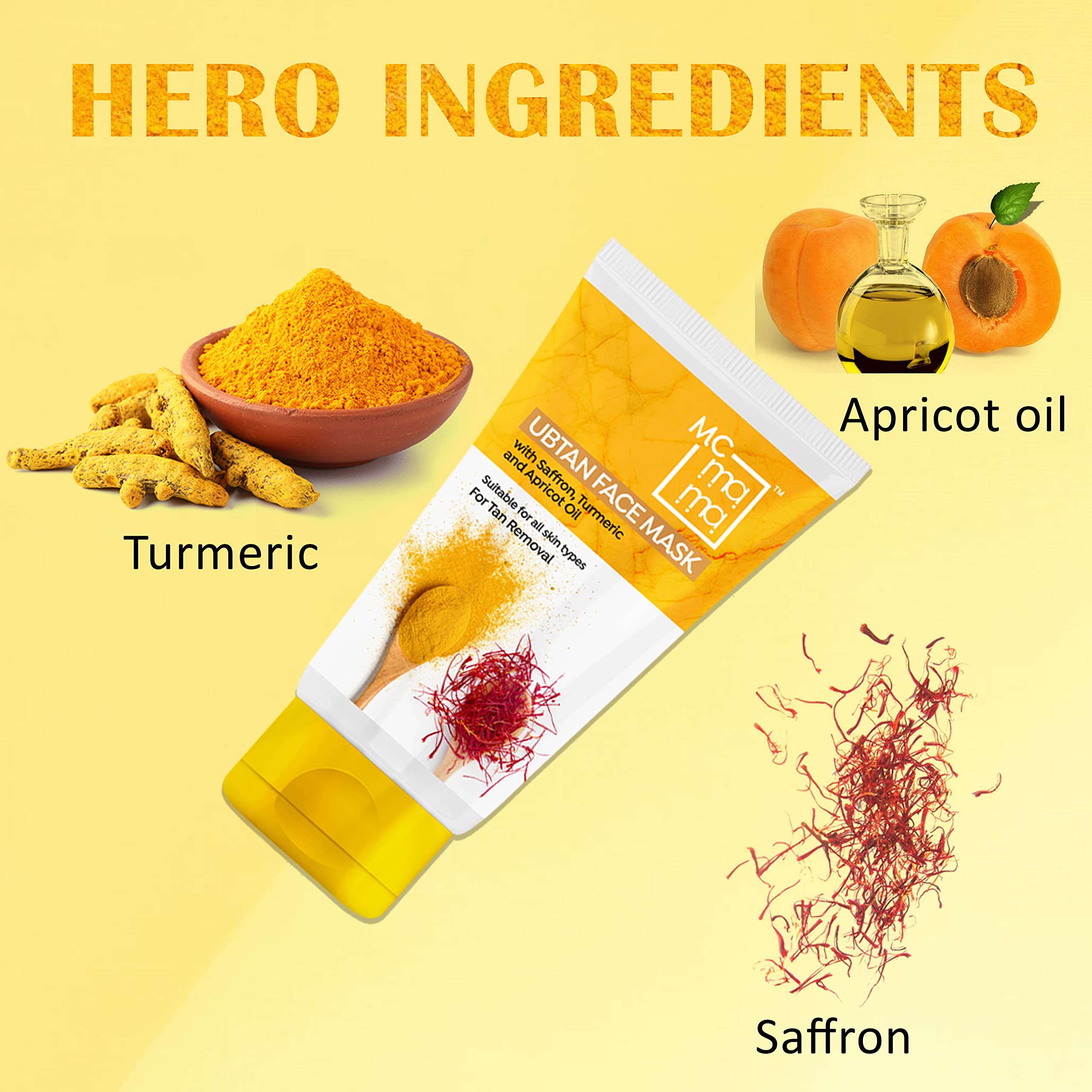 BEAUTYRELAY LONDON MC Mama Ubtan Face Mask - Saffron & Turmeric Brightening Mask for Tan Removal, Blemish Reduction & Glowing Skin (200g) | Perfect for Daily Skincare Routine & Post-Sun Care