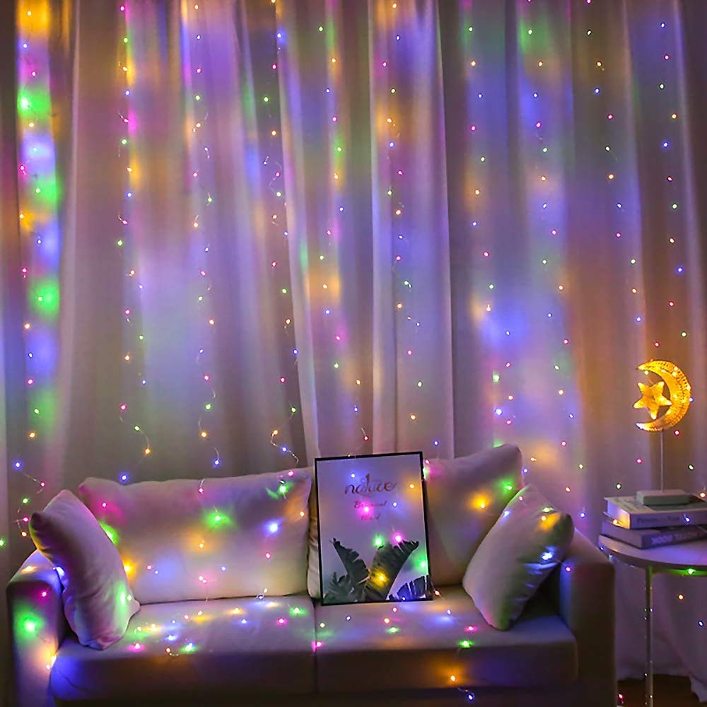 300 LED Fairy Curtain Lights - 9.8ft x 9.8ft USB Powered String Lights with 8 Lighting Modes, IP68 Waterproof for Indoor/Outdoor - Perfect for Bedroom, Party, Wedding, Garden, Wall & Christmas Decorations (300 LEDs RGB)