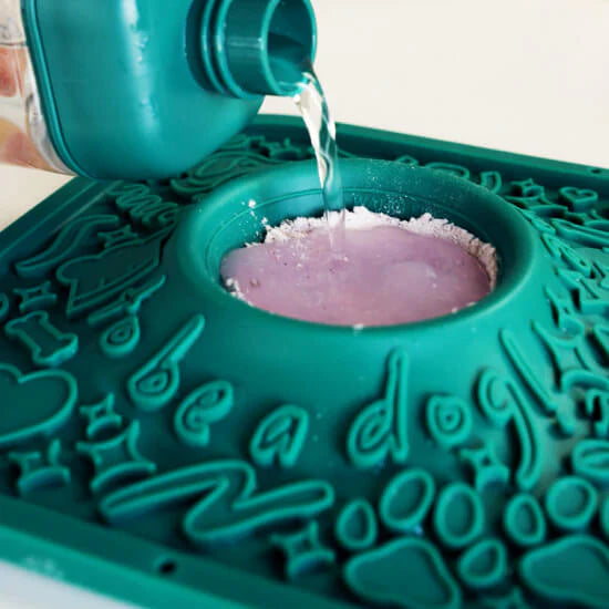 LickMat Verde for Dogs - Licking Mat with Suction Cups & Built-in Bowl | Perfect for Woof LickMix | Reduce Anxiety & Slow Feeding for Dogs