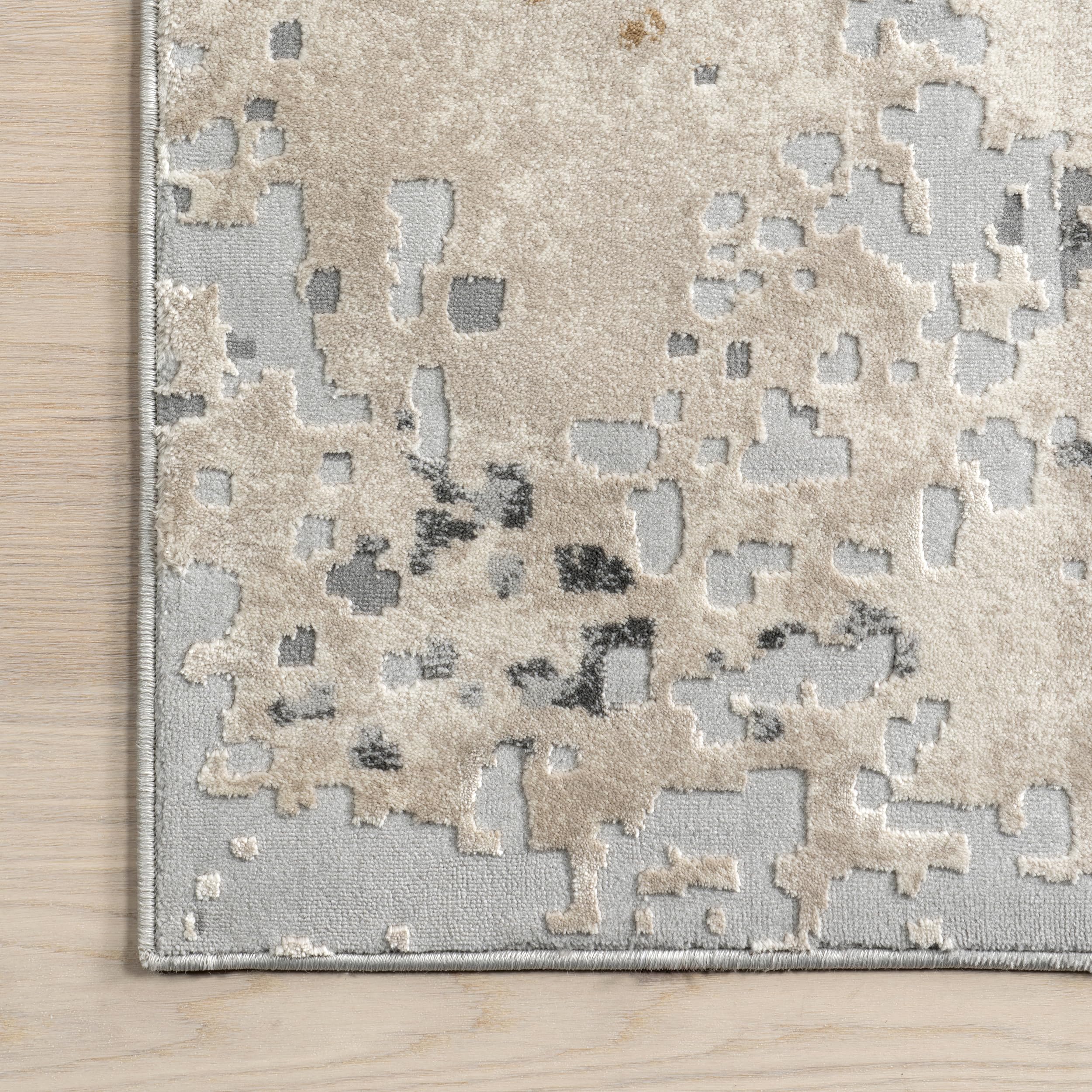 nuLOOM Chastin Modern Abstract Round Area Rug 6' - Contemporary Beige & Grey Rug for Living Room, Bedroom, Dining Room, Kitchen | Soft Floor Covering for Home Decor & Cozy Spaces