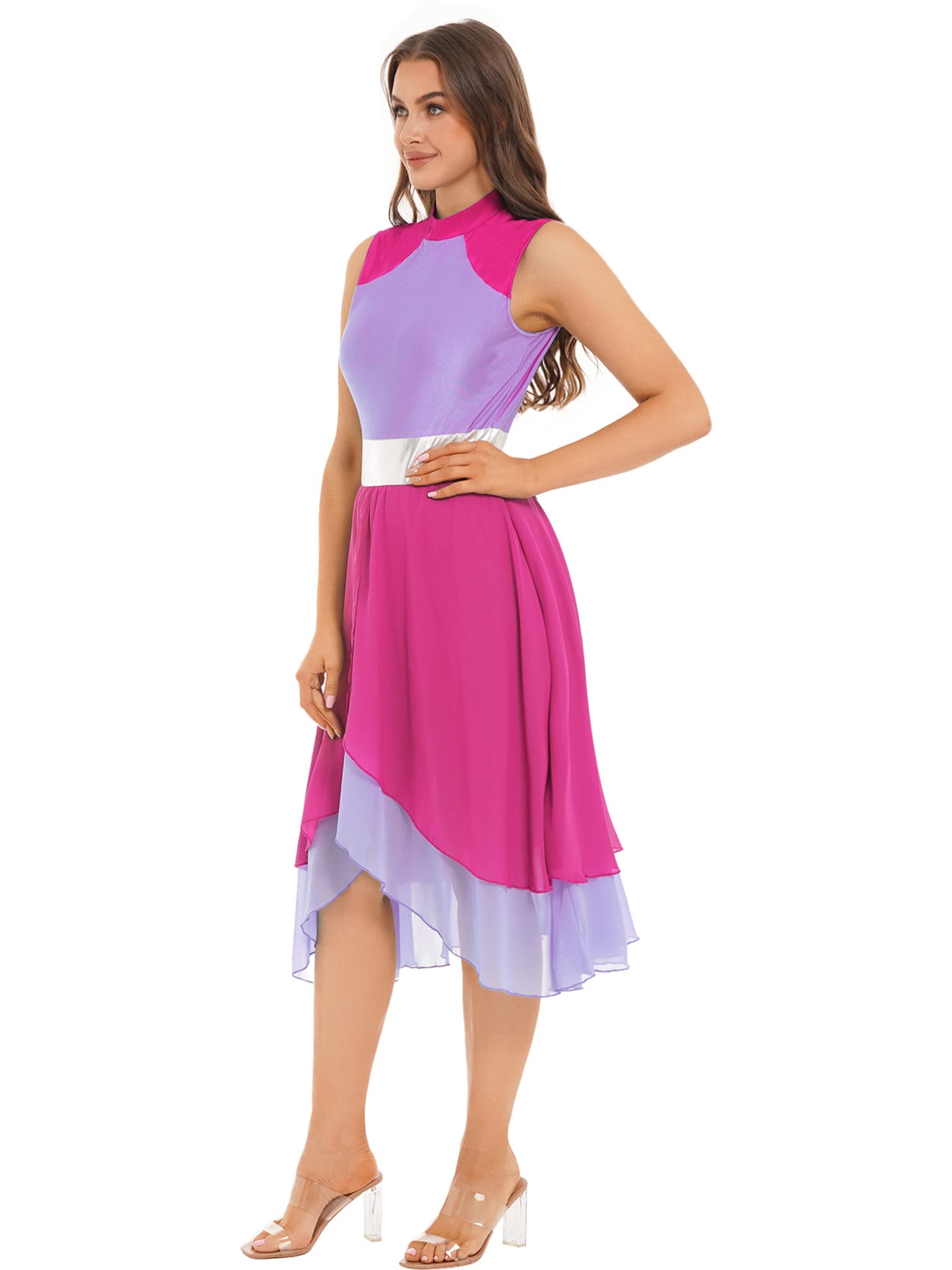 iiniim Women's Sleeveless Color Block Worship Dance Dress - Lyrical Liturgical Praise Dance Gown with Irregular Hem | Perfect for Church Performances, Contemporary Worship & Stage Dancing