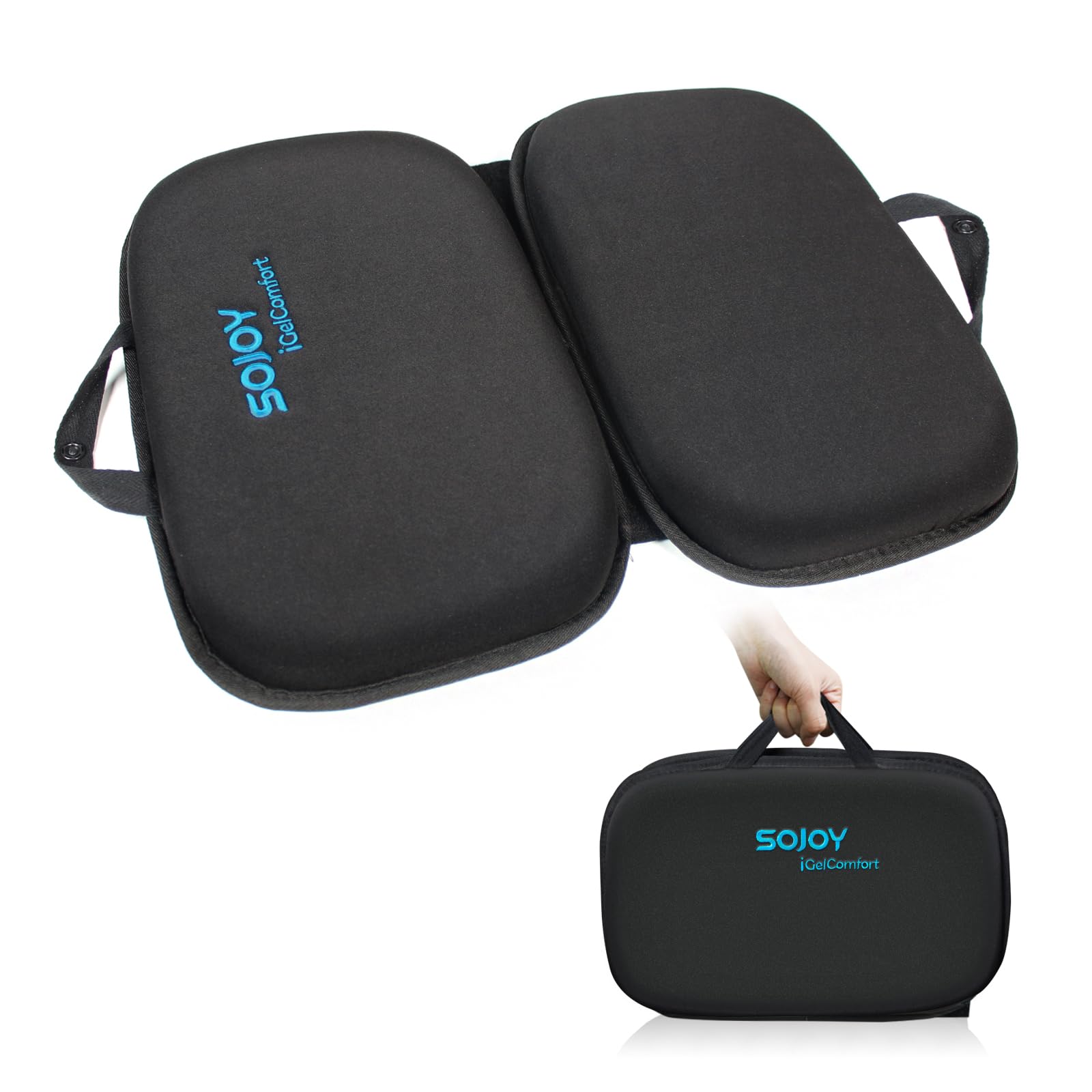 Sojoy iGelComfort 3-in-1 Foldable Gel Seat Cushion with Memory Foam - Portable Travel & Office Comfort Support (18.5