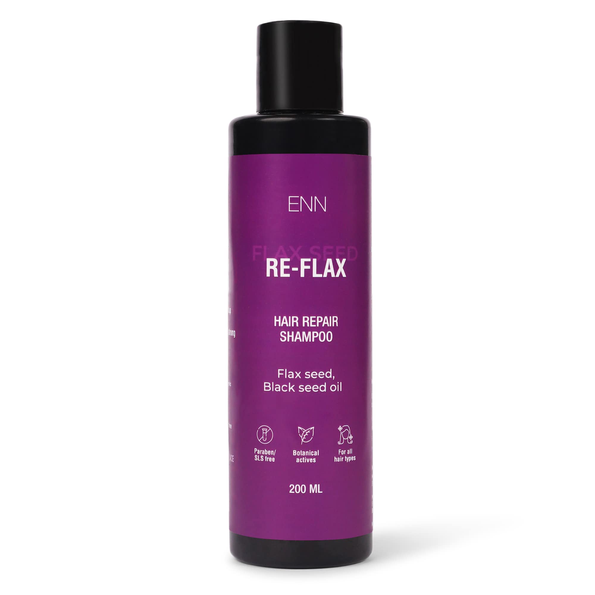 ENN Re-flax Hair Repair Shampoo - Natural Flaxseed & Black Seed Oil Formula for Damaged Hair, Frizz Control & pH Balance | Paraben & SLS Free | Suitable for All Hair Types | 200ml | Perfect for Dry, Damaged Hair & Daily Hair Care Routine