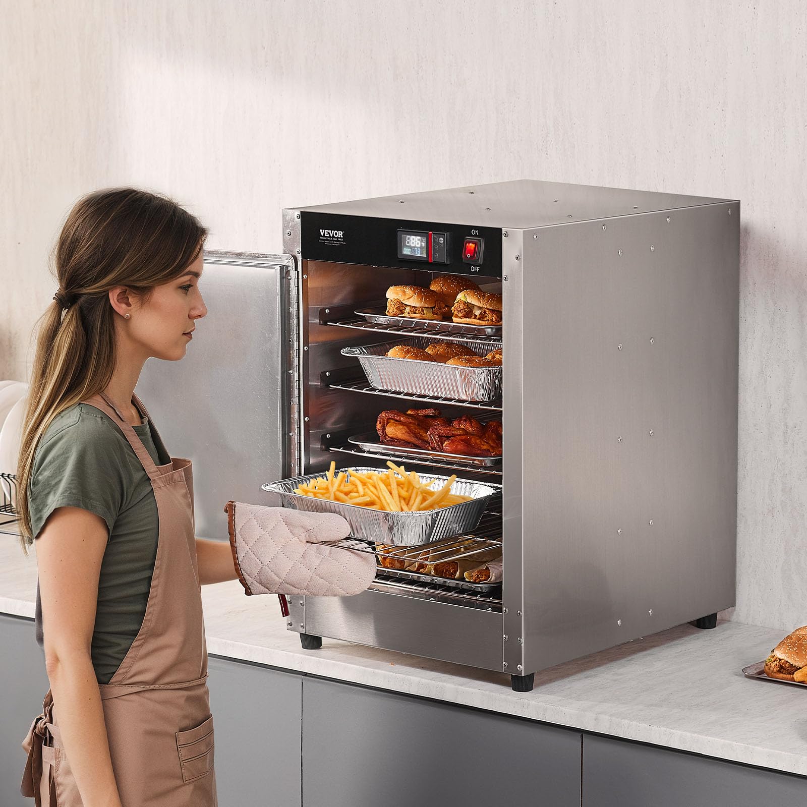 VEVOR 5-Tier Commercial Food Warmer Cabinet - Stainless Steel Hot Box with Adjustable Shelves, Water Tray & 5 Pans - Perfect for Restaurants, Catering & Pizza Keeping | Ideal for Buffets, Cafeterias & Food Service Businesses