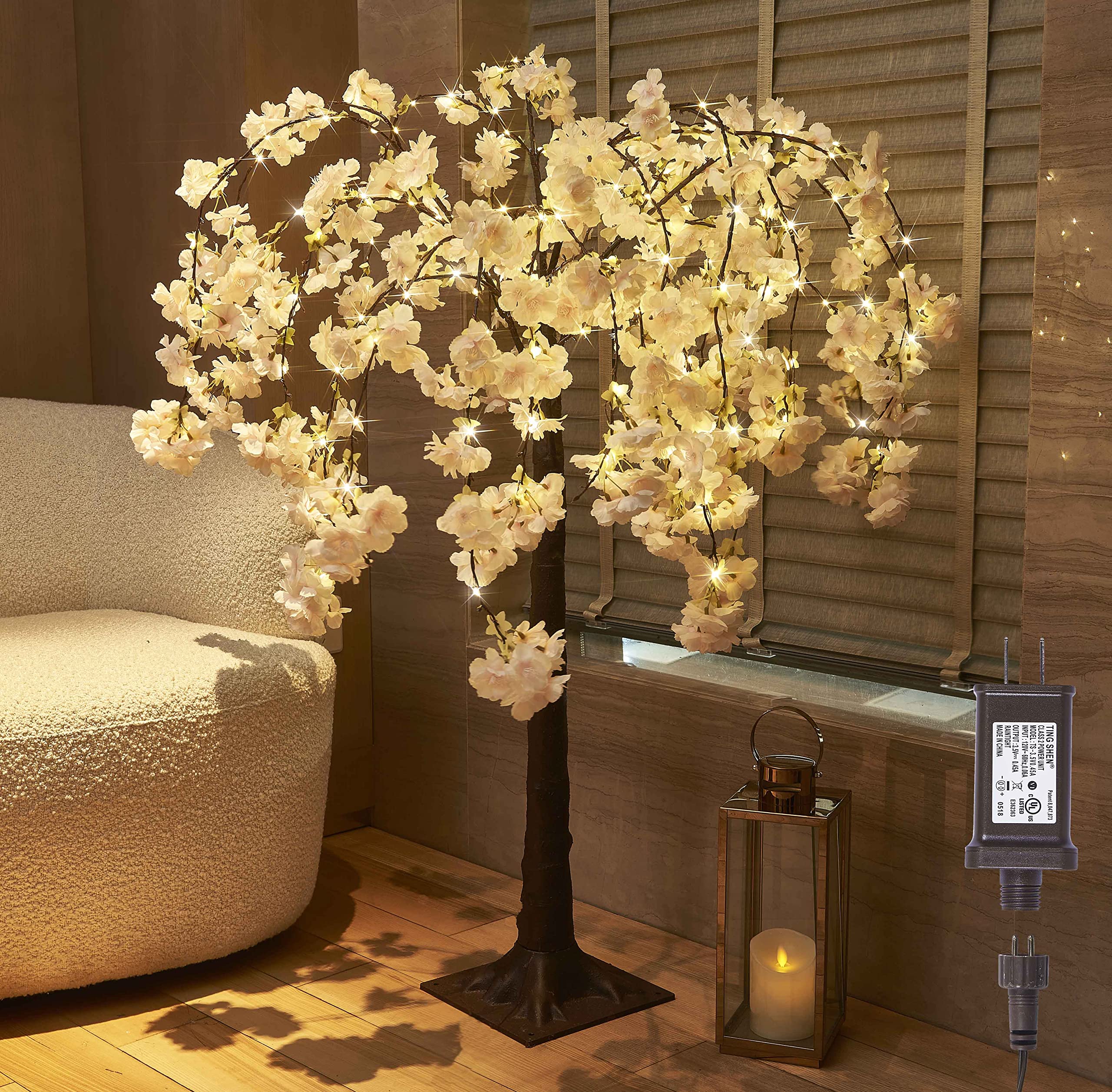 LITBLOOM 4FT Pink Cherry Blossom Tree with 180 LED Fairy Lights - Indoor/Outdoor Artificial Floral Tree for Home Decor, Wedding, Spring & Easter Party Decoration - Perfect for Living Room, Garden, Patio and Special Events