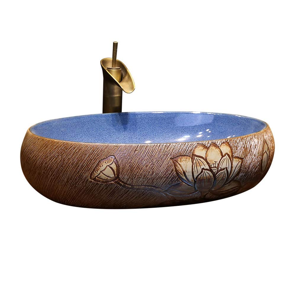 TONPOP Retro Ceramic Oval Above Counter Bathroom Sink - Porcelain Vanity Vessel Sink with Anti-Splash Design for Modern & Farmhouse Bathrooms (White) - Perfect for Powder Rooms, Guest Baths & Vintage Style Home Decor