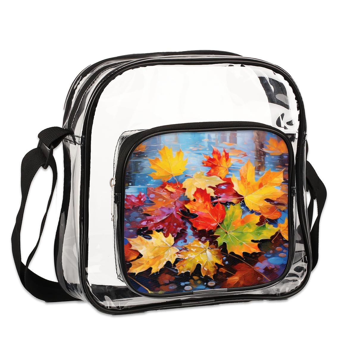 Mularoka Maple Leaf Clear Crossbody Purse Bag - Stadium Approved Transparent Shoulder Bag for Women & Men - Perfect for Music Festivals, Sports Events & Concerts - Fashionable Maple Leaf Design Clear Bag