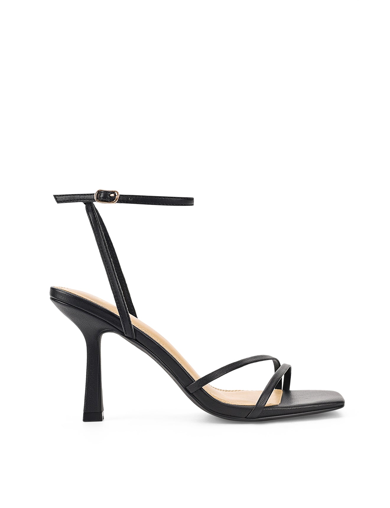 Black Leather Strappy Heel Sandals for Women - Comfortable High Heels for Party, Wedding & Evening Events