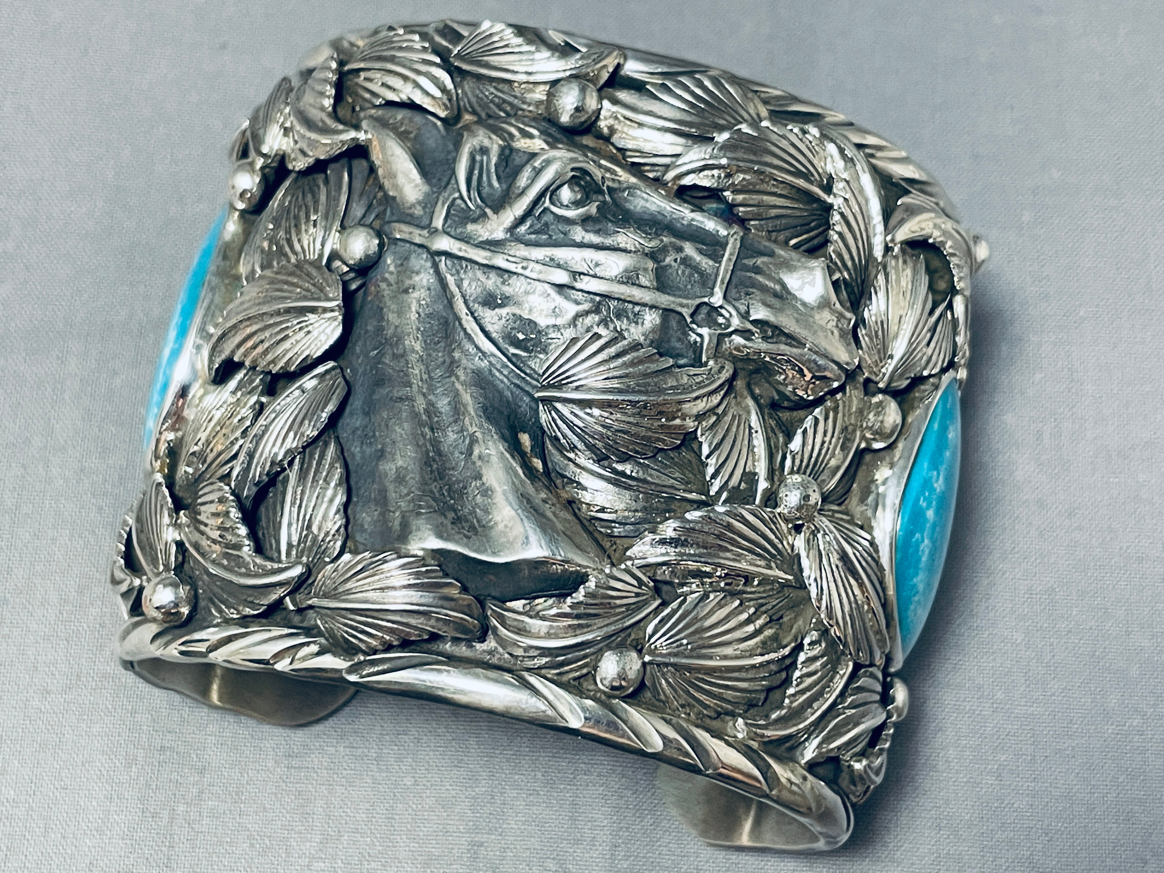 218 Grams Genuine Native American Turquoise Sterling Silver Cuff Bracelet - Handmade Southwest Jewelry for Women, Boho Fashion & Gift Ideas