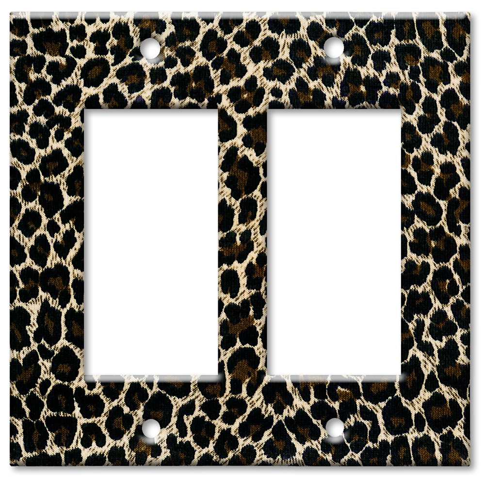 Oversized Double Gang Rocker Switch Plate - Decorative Metal Wall Plate with Leopard Print - Made in USA - Perfect for Home Decor, Living Room, Bedroom & Office