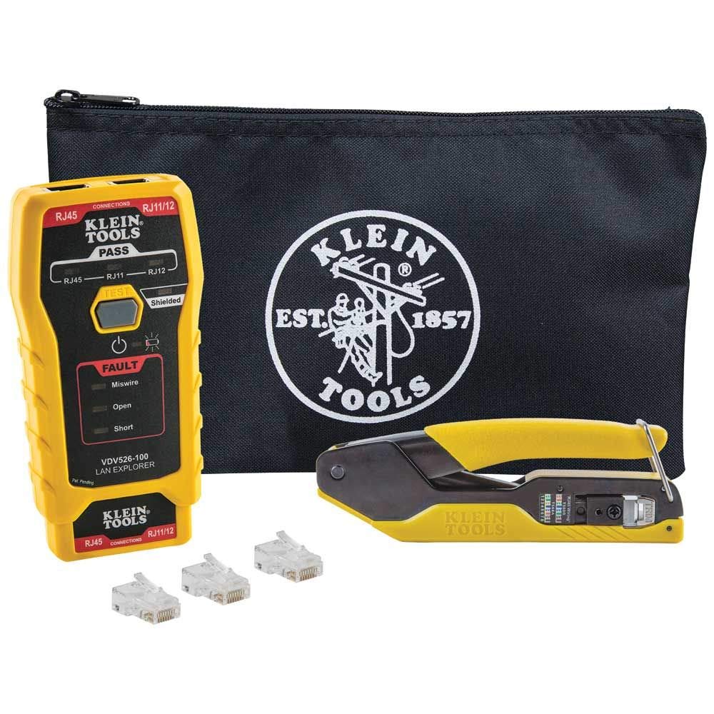 Klein Tools Ethernet Cable Tester & Crimper Kit - Professional Coaxial Cable Installation Tool Set for Network Technicians | Perfect for Home & Office Networking Setup