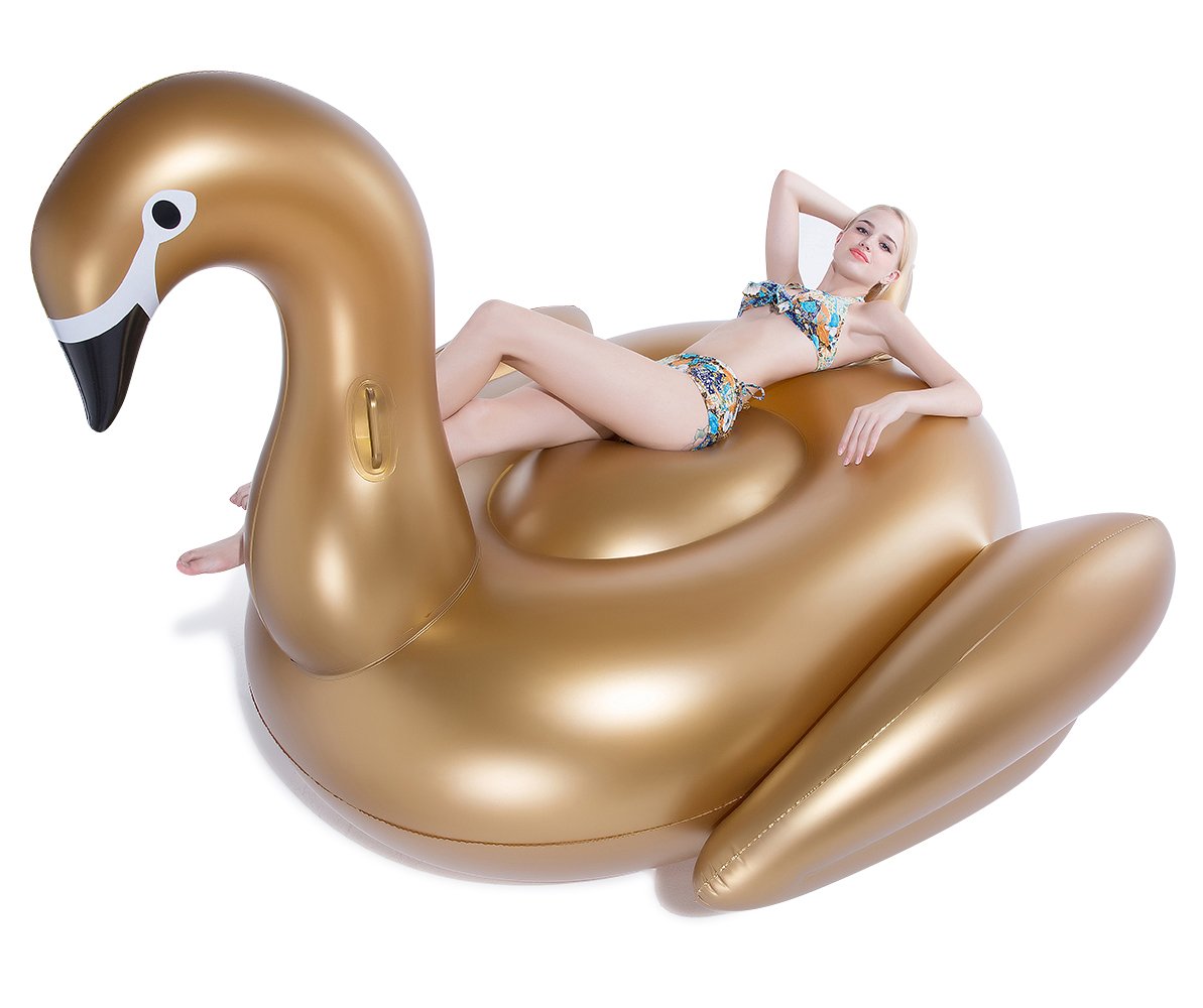 Jasonwell XXXL Giant Inflatable Golden Swan Pool Float - Quick-Fill Valves, Durable Beach & Pool Floatie for Adults Kids, Summer Party Decor, Lounge Raft for Swimming Pools, Lakes, and Backyard Gatherings