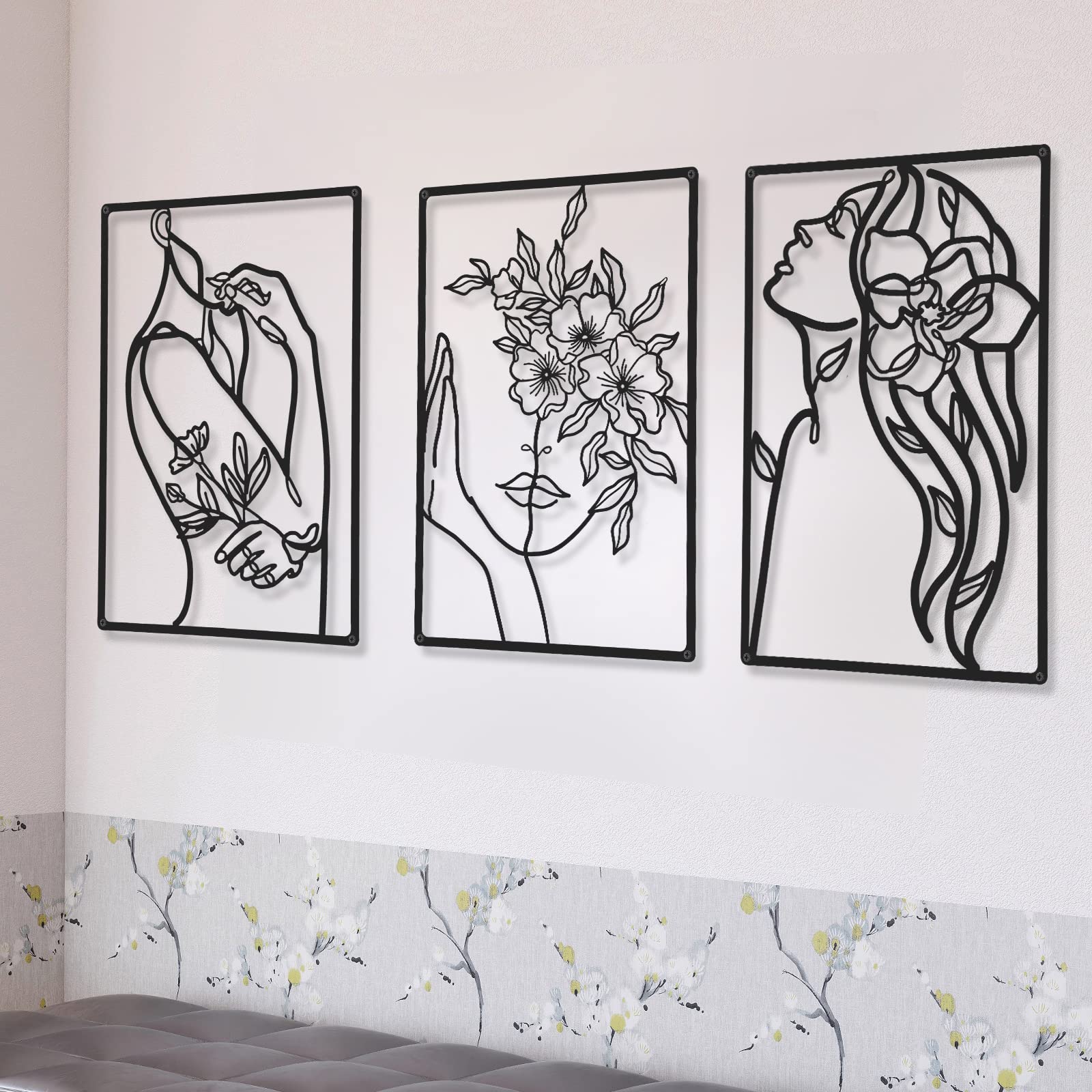Minimalist Abstract Line Drawing Wall Art - 3 Piece Metal Woman Silhouette Decor for Living Room, Kitchen, Bathroom | Modern Home & Office Wall Decor for Women