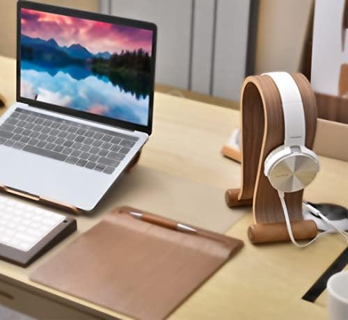 Premium SAMDI Walnut Wood Headphone Stand - Universal Holder for Sony, Bose, Shure, Jabra, JBL, AKG Gaming Headphones - Stylish Omega Design for Desk, Office, Studio & Gaming Setup