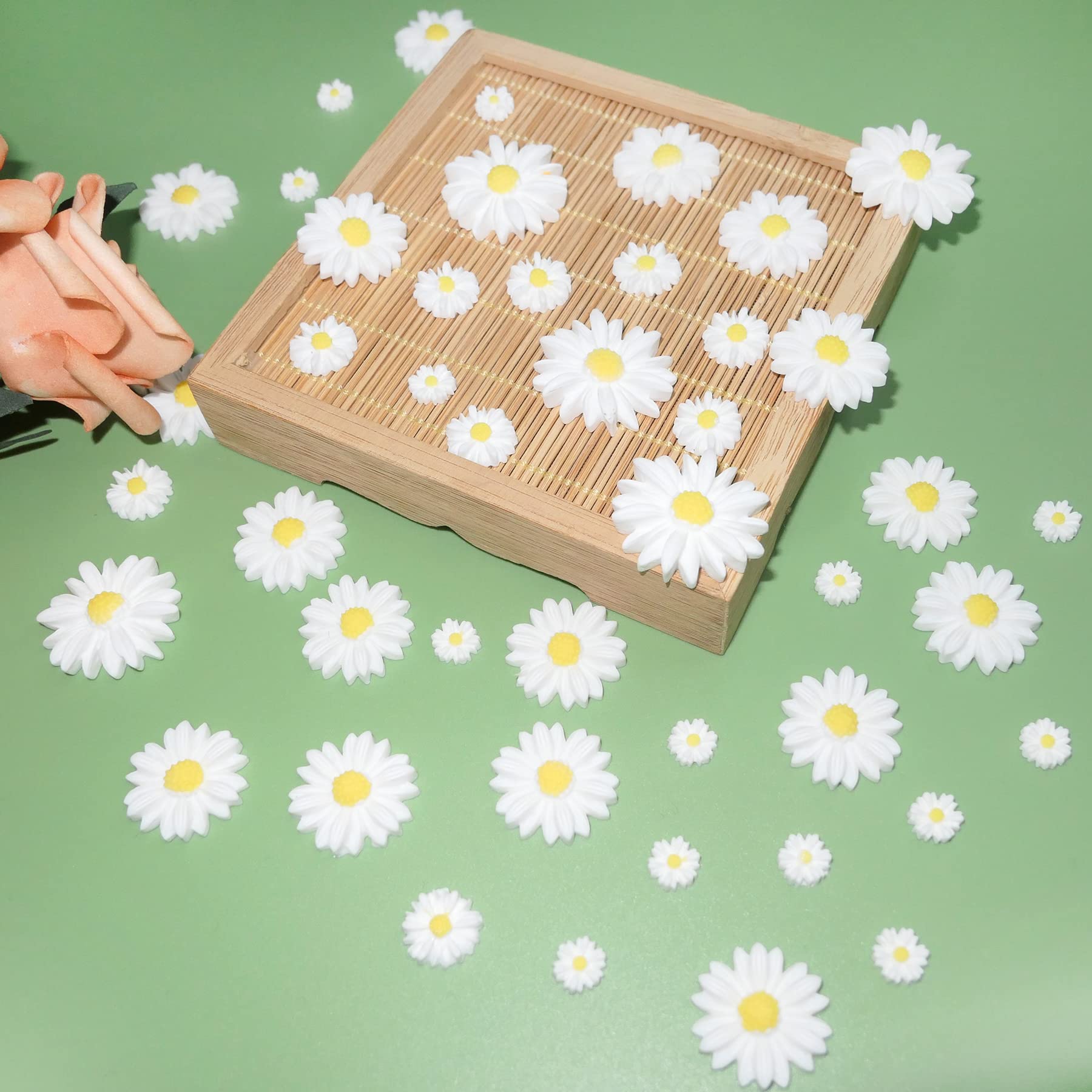 50 Pcs Small White Resin Daisy Flowers for DIY Crafts, Scrapbooking, Party Decorations - Flatback No Hole Design - Perfect for Home Decor, Wedding Centerpieces, Gift Wrapping & Card Making