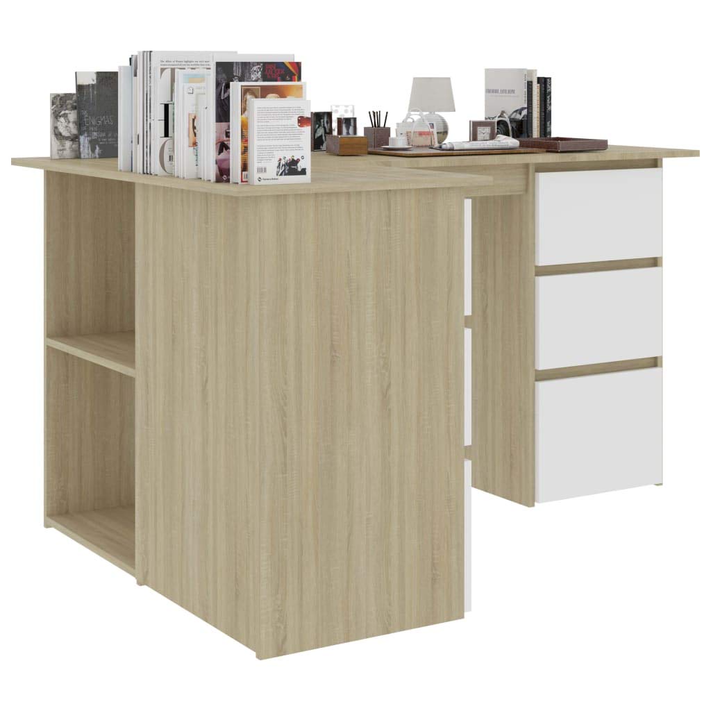 Compact L-Shaped Desk with Storage Shelves - 57.1