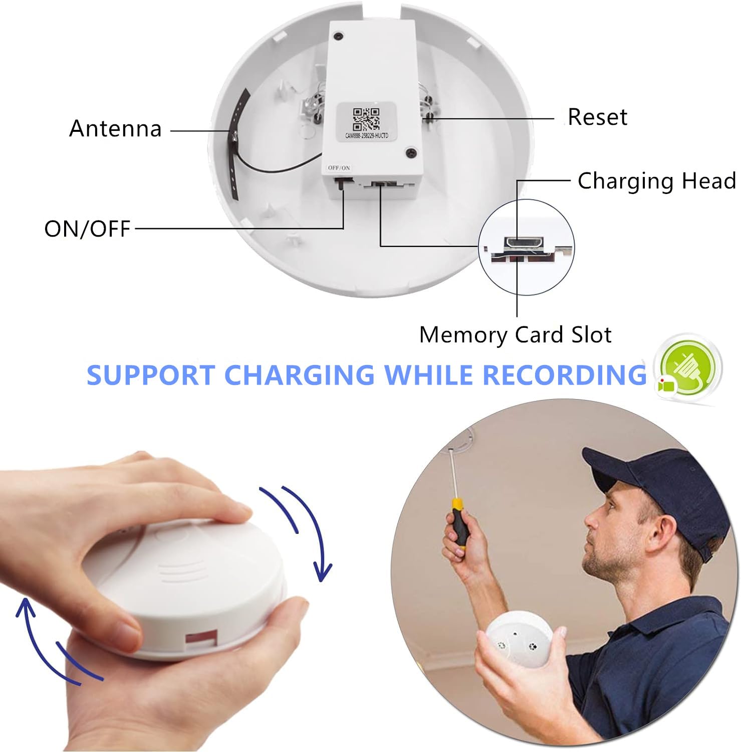 Hidden Smoke Detector Camera - 1080P HD WiFi Wireless Mini Spy Camera with Night Vision & Motion Detection for Home Security | Indoor Surveillance for Baby Monitor, Nanny Cam, Office Safety
