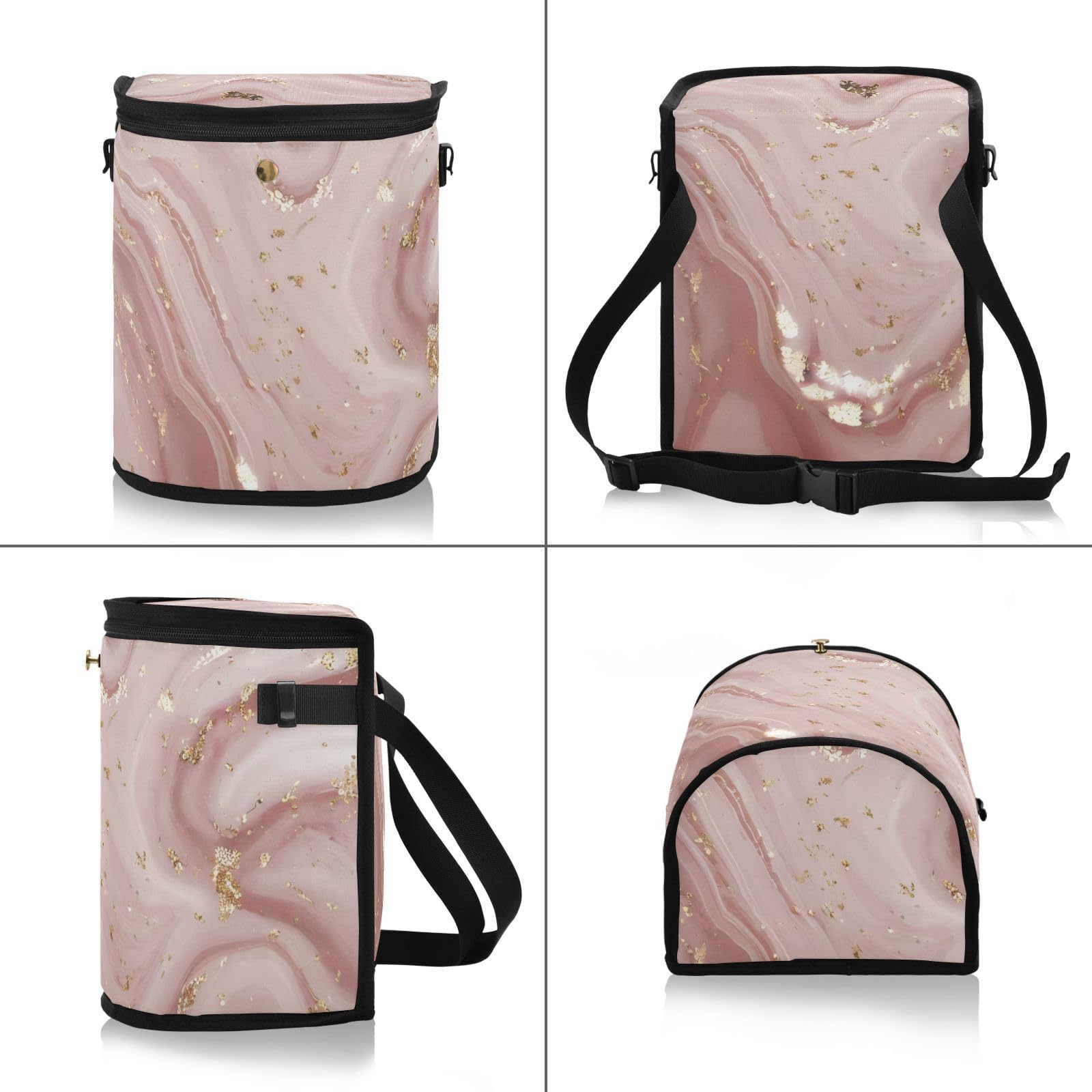 Rose Gold Abstract Marble Car Trash Can - Leak Proof Waterproof Car Garbage Bin with Lid for SUV, Sedan & Truck - Perfect for Front Seat Headrest, Road Trips & Daily Commute