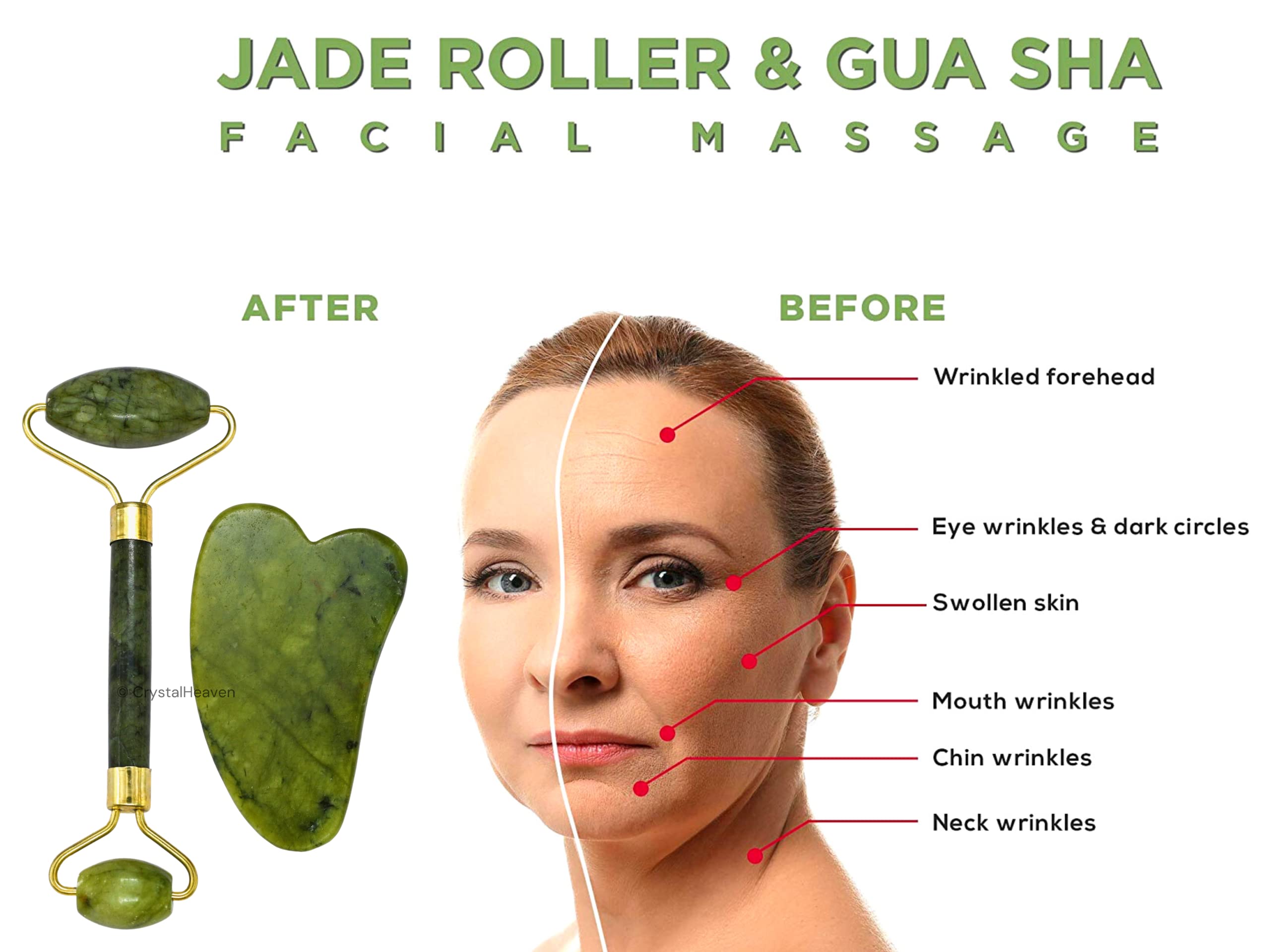 Certified Jade Roller and Gua Sha Set for Face Massage - Green Jade Facial Roller & Gua Sha Tool Combo for Women | Skincare, Anti-Aging, Puffiness Relief | Perfect for Morning Routine, Spa Day, and Self-Care Rituals