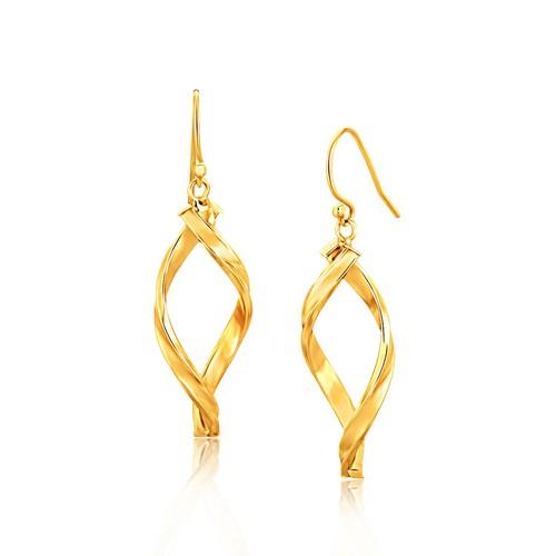 14K Yellow Gold Fancy Flat Twisted Oval Dangle Earrings for Women - Elegant Everyday & Party Jewelry Gift