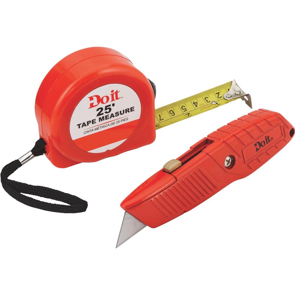 1287 Tape Measure & Utility Knife Tool Set - Heavy Duty Retractable Measuring Tape with Self-Locking Feature and Safety Folding Knife - Perfect for Construction, DIY Projects, Home Improvement and Crafting