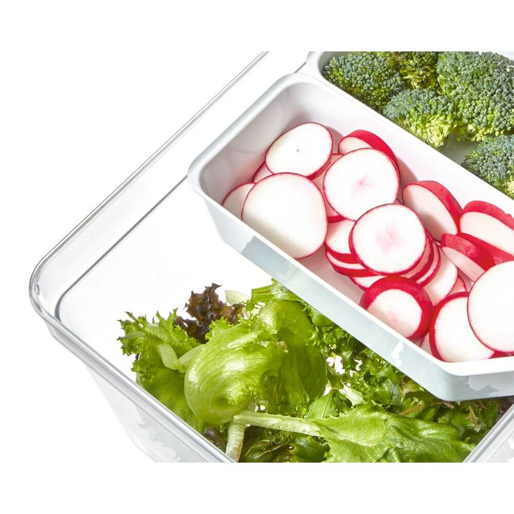 iDesign Large Tall Fridge Storage Container with Removable Insert Trays - Perfect for Organizing Leftovers, Meal Prep, and Beverages in Your Refrigerator